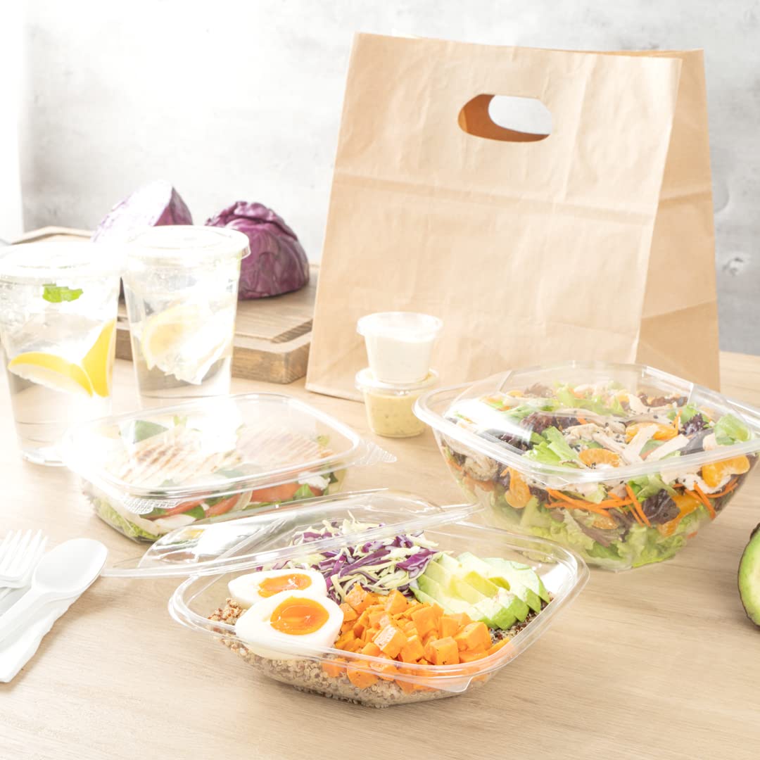 Restaurantware Thermo Tek 25.4oz Clear Plastic Salad Bowls with Lids - 100-Pack Freezable, Anti-Fog Disposable Food Containers for Takeout, Meal Prep & Catering | Perfect for Salads, Soups, Noodles & Party Serving