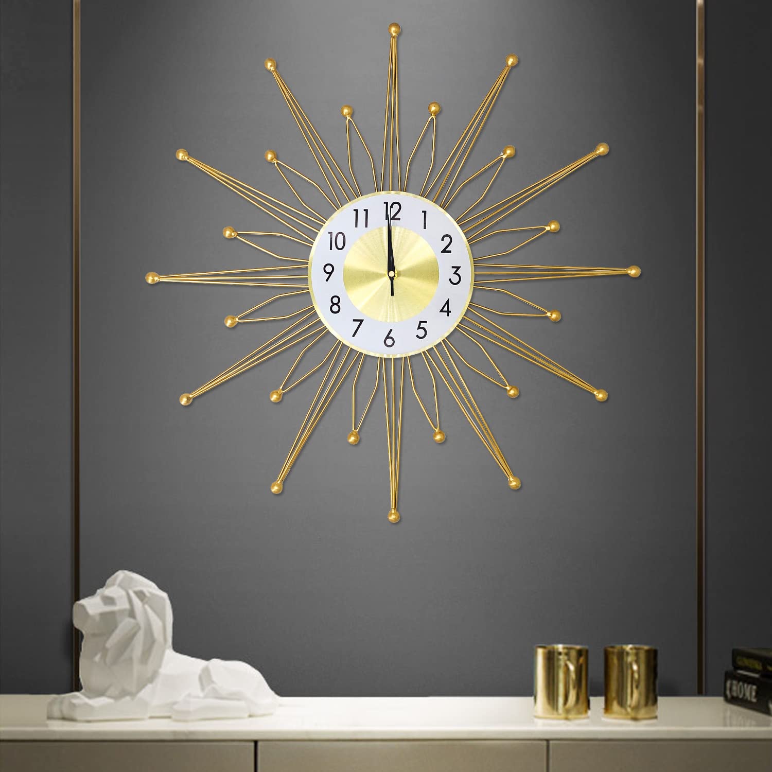 24 Inch Large Gold Wall Clock - Silent Non-Ticking Modern Metal Art Clock for Living Room, Bedroom, Office & Hotel Decor | Perfect for Home, Workplace & Hospitality Spaces
