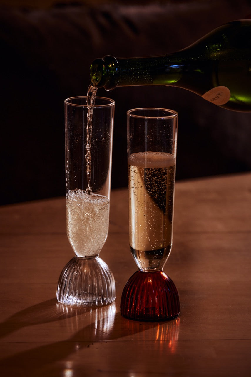 Kairos Dark Amber Champagne Flutes - Elegant Set of 2 Crystal Glasses for Wedding Toasts & Romantic Celebrations