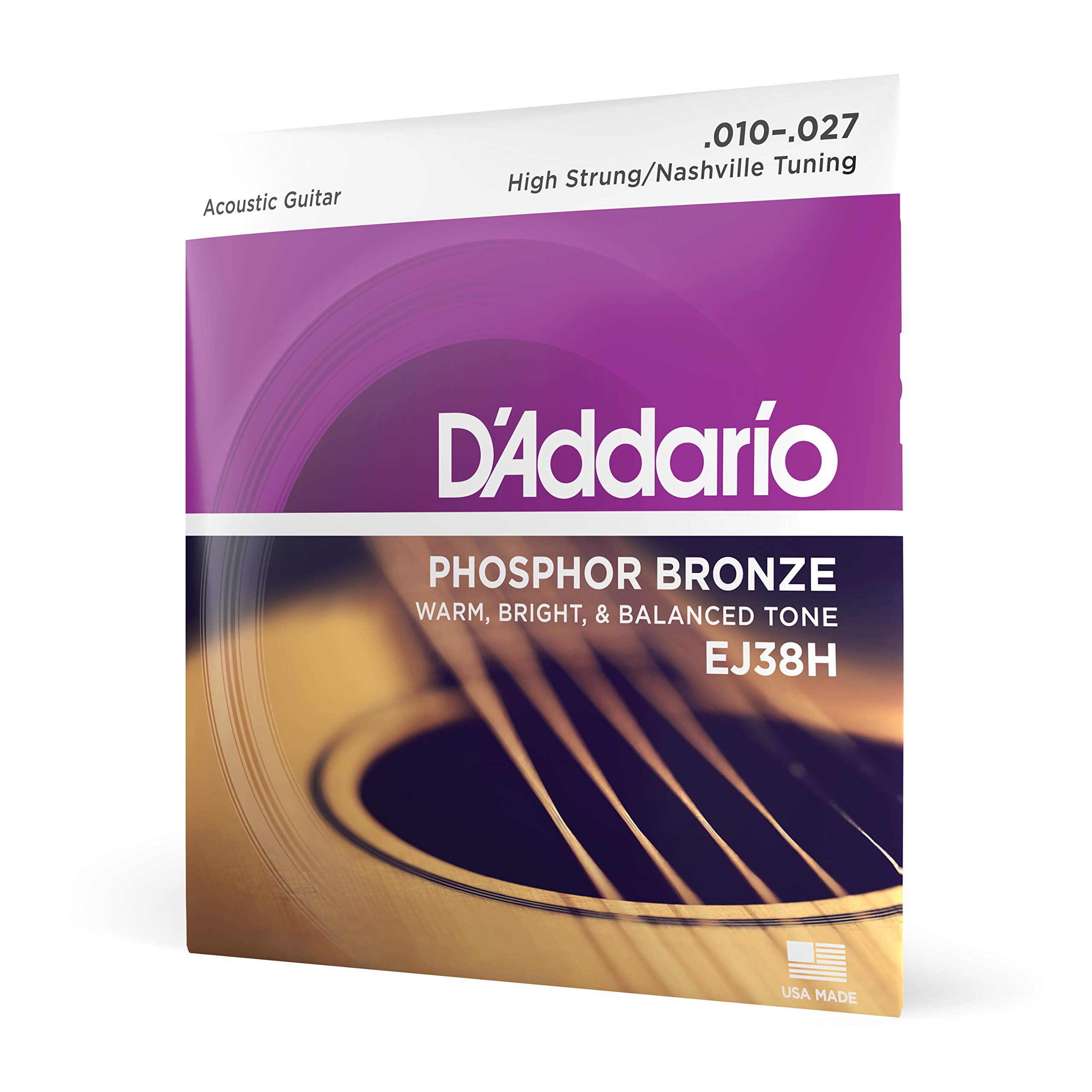 D'Addario EJ38H Phosphor Bronze Acoustic Guitar Strings - 10-27 High Strung/Nashville Tuning for 6-String Guitars - Rich Full Tonal Spectrum - Perfect for Studio Recording & Live Performances