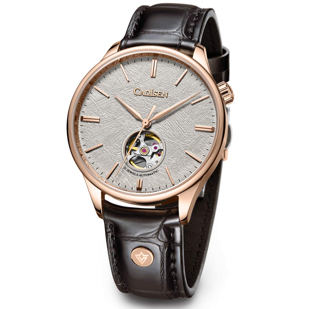 CADISEN Men's Automatic Watch - Retro Hollow Tourbillon Design, Genuine Leather Strap, Mechanical Movement for Casual, Business & Sports | Perfect Gift for Men, Office Wear & Outdoor Activities