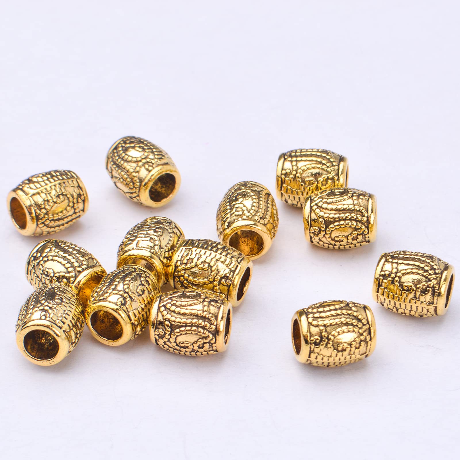 Metal Spacer Beads, 100pcs Large Hole Column Tube Beads for Jewelry Making, Loose Rondelle Alloy Tibetan Beads Charm Craft Supplies, Antique Gold 8x9mm with Plastic Box - DIY Bracelets, Necklaces, Earrings
