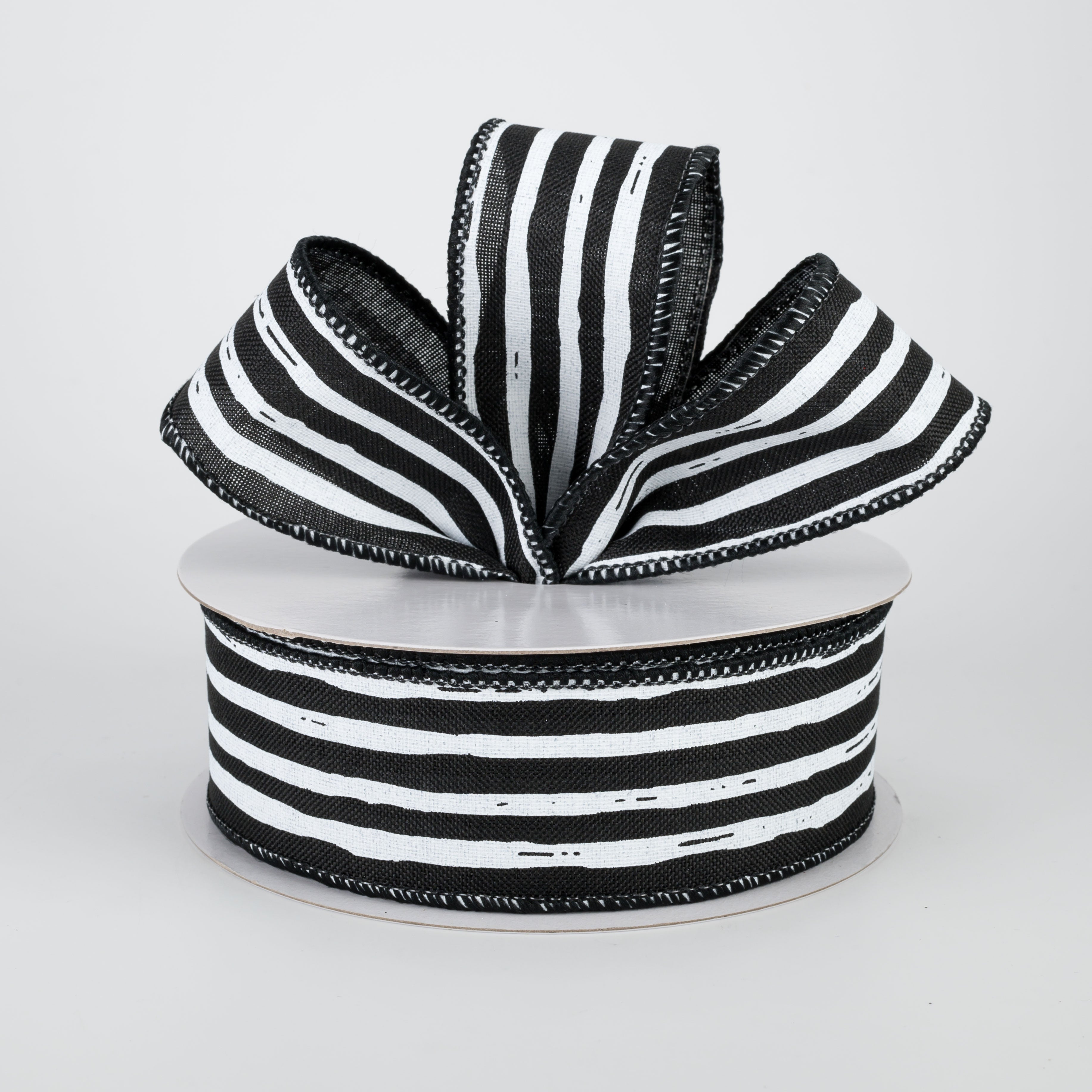1.5 Inch Black and White Irregular Stripes Ribbon - 10 Yards Bulk Roll for Gift Wrapping, Crafts, DIY Projects, Hair Bows, and Party Decorations