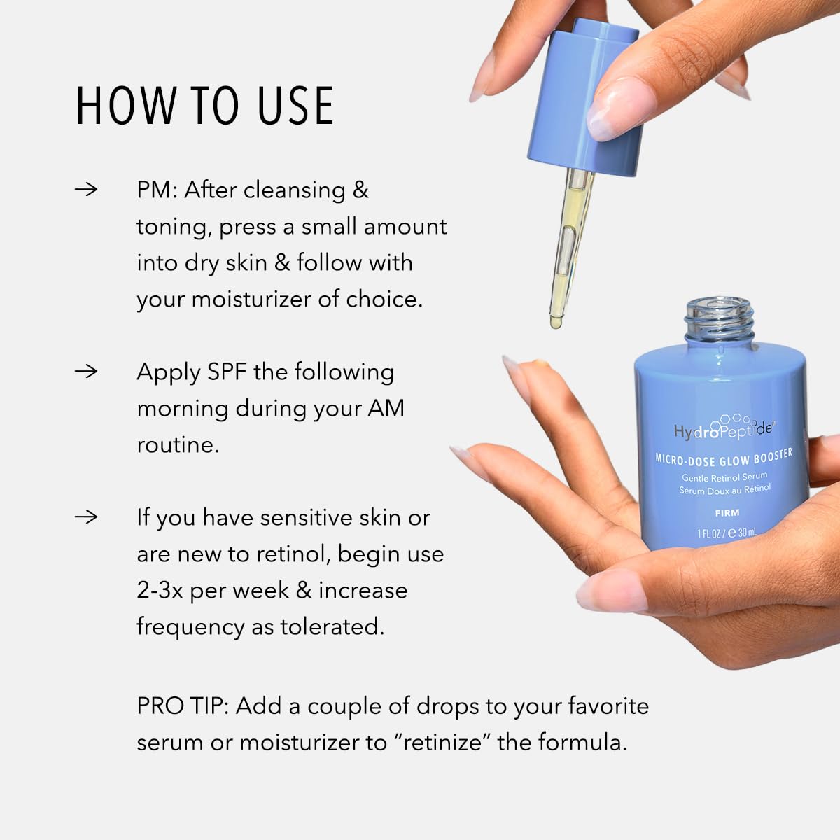 HydroPeptide Micro-Dose Glow Booster - Gentle Retinol Oil-Based Face Serum for Wrinkles & Fine Lines, 1 fl oz | Anti-Aging Skincare for Night Use & Daily Hydration