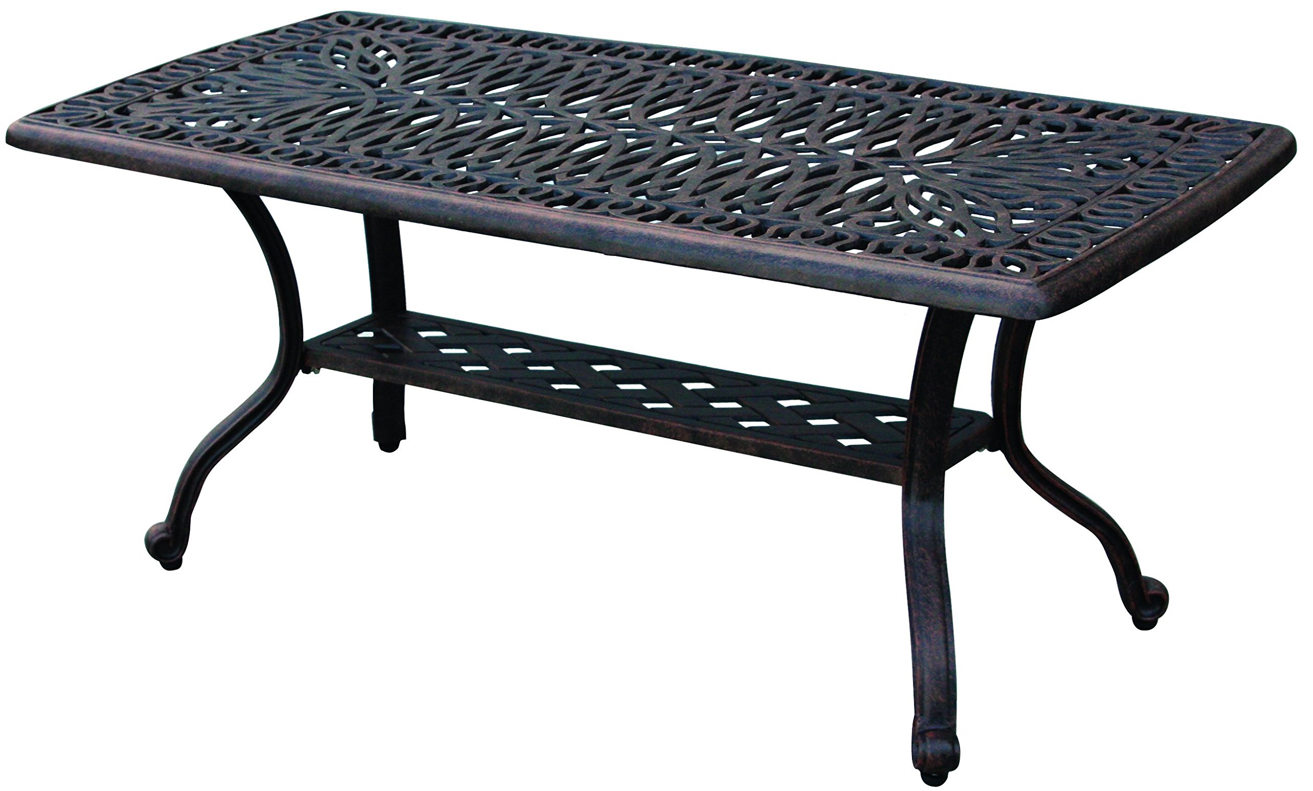 Darlee Elisabeth Cast Aluminum Rectangular Coffee Table - 21'' x 42'' Antique Bronze Finish - Durable Outdoor/Indoor Patio Furniture for Living Room, Garden & Poolside