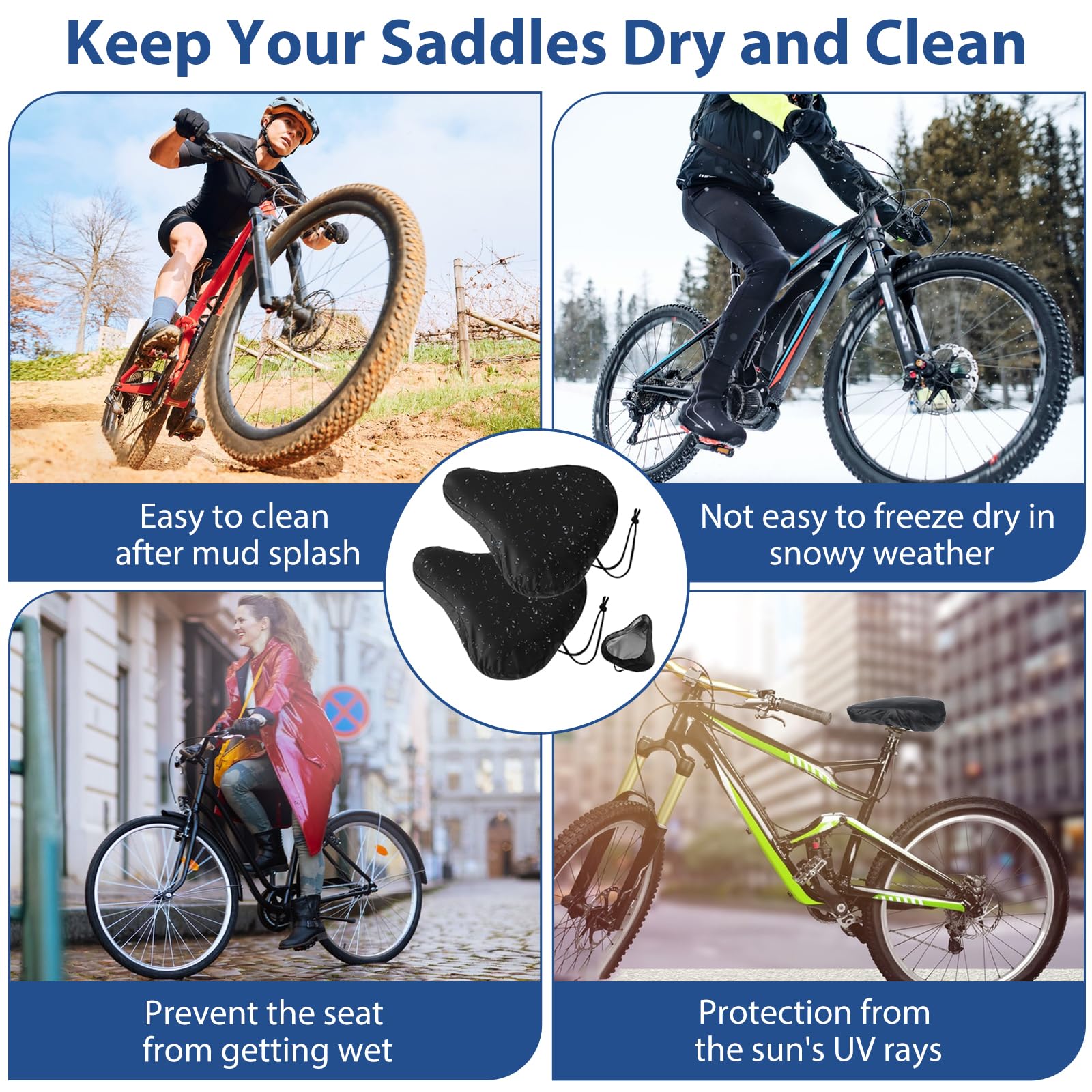 2 Pack Waterproof Bike Seat Covers - Universal Bicycle Seat Rain Cover with Drawstring, Washable Cycling Saddle Protector for Men & Women - Perfect for City, Mountain & Road Bikes in All Weather Conditions