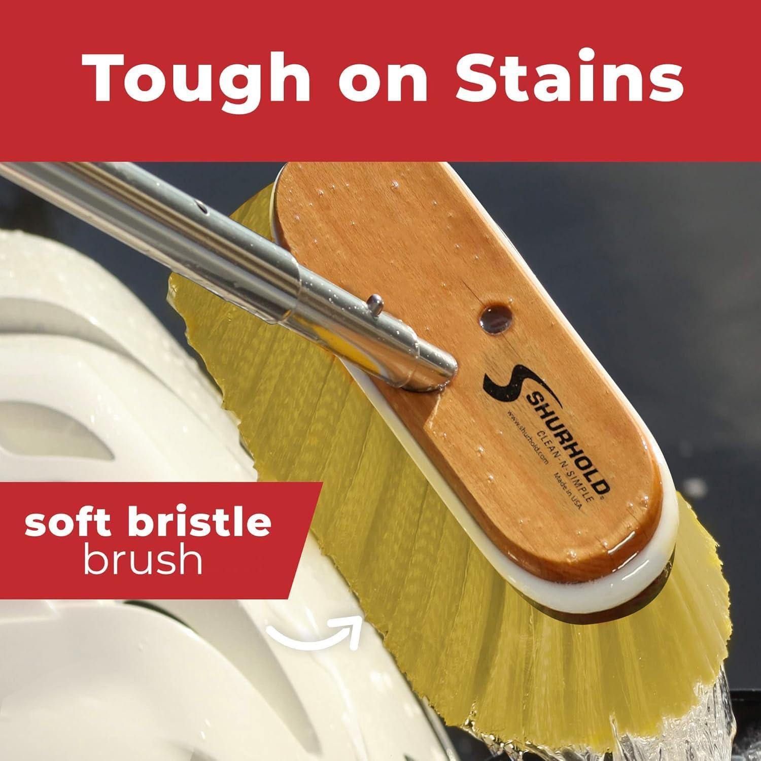 Shurhold 980 10 Inch Soft Bristle Deck Brush with Yellow Polystyrene Bristles - Boat, RV & Marine Cleaning Brush for Non-Slip Surfaces