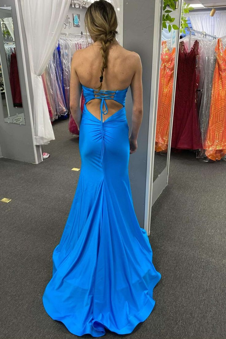 Elegant Blue Mermaid Slit Long Formal Prom Dress - Evening Party Gown J6047 for Homecoming, Wedding, and Special Occasions