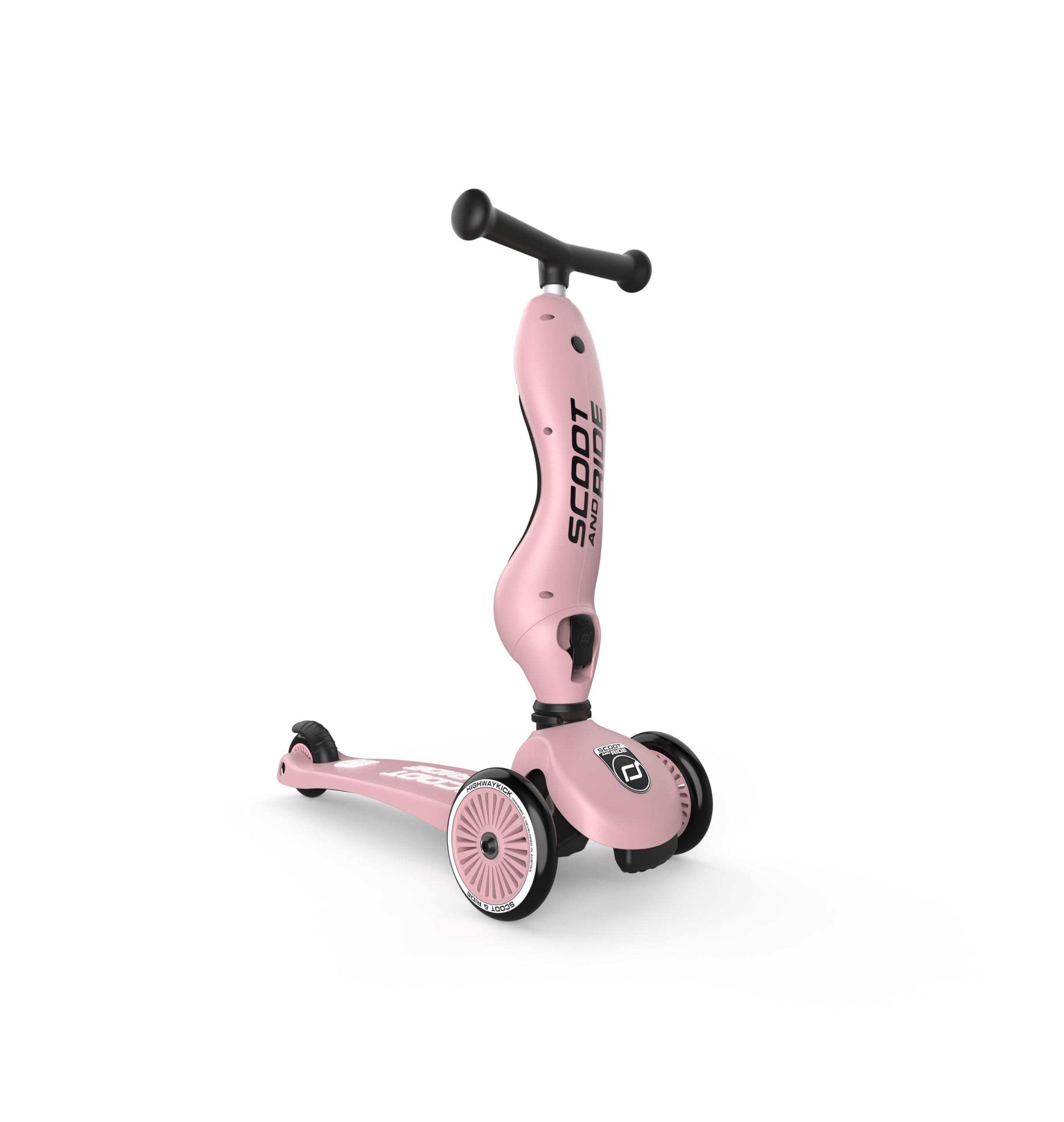 Scoot & Ride Highwaykick 1 2-in-1 Ride-On & Stand Scooter for Toddlers Ages 1-5 | Convertible Kids Scooter with Adjustable Handle | Rose Pink | Perfect for Indoor Play, Outdoor Park Adventures & Learning Balance