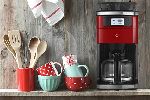 Smart iCoffee Brew Coffee Maker with Built-in Grinder - Red | Customizable Coffee via Smarter App | Freshly Ground Beans On Demand | Perfect for Home, Office & Coffee Enthusiasts