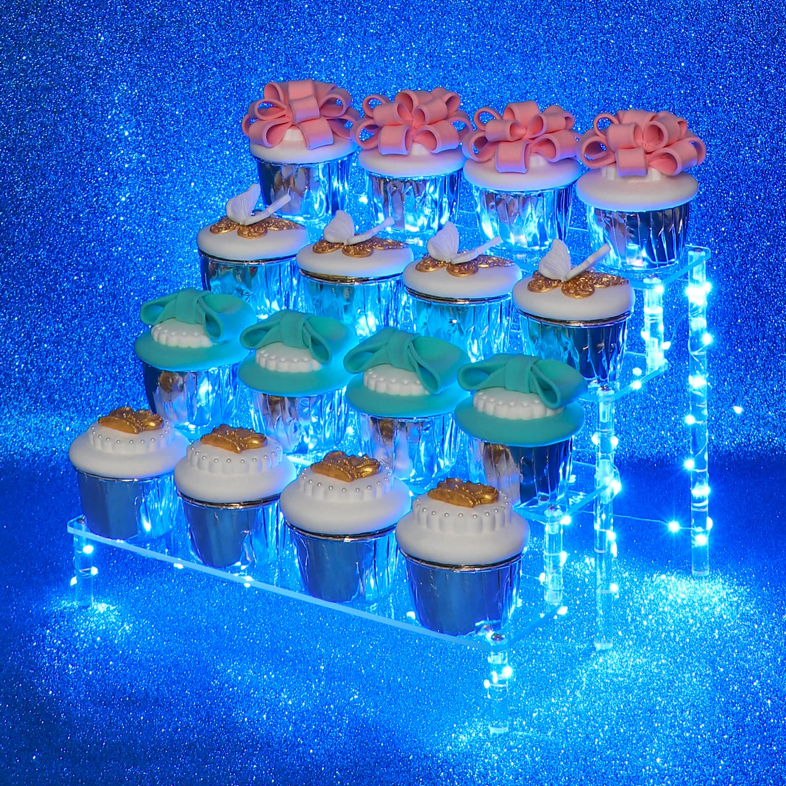 4-Tier Acrylic Display Stand for Cupcakes, Desserts & Cosmetics with LED Light - Countertop Organizer