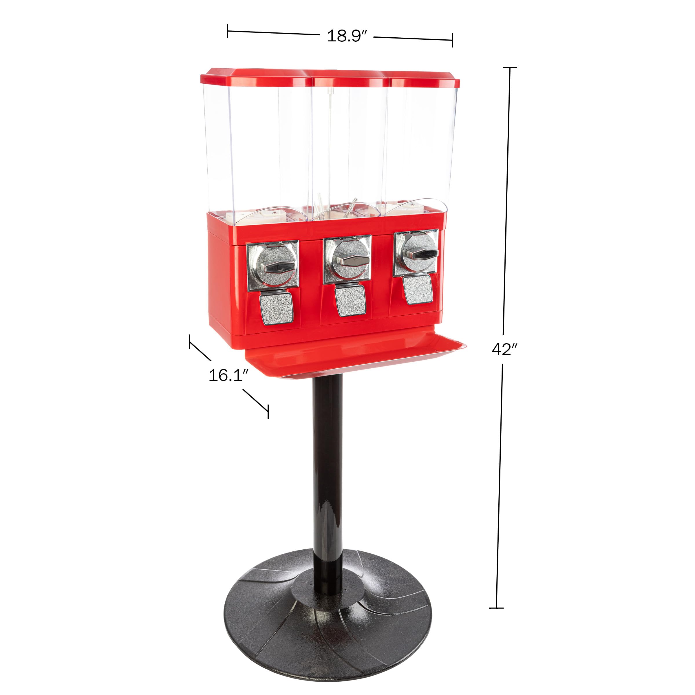 Great Northern Popcorn Triple Candy Vending Machine - Commercial Gumball, Capsule & Candy Dispenser for Business (Red) - Perfect for Retail Stores, Arcades & Party Events