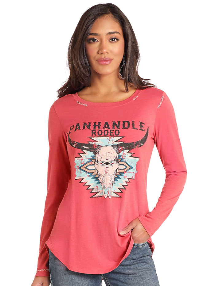 Panhandle LW22T04628 Women's Long Sleeve Graphic Swing T-Shirt Pink - Casual Loose Fit Blouse for Everyday Wear, Date Night & Office Outfits
