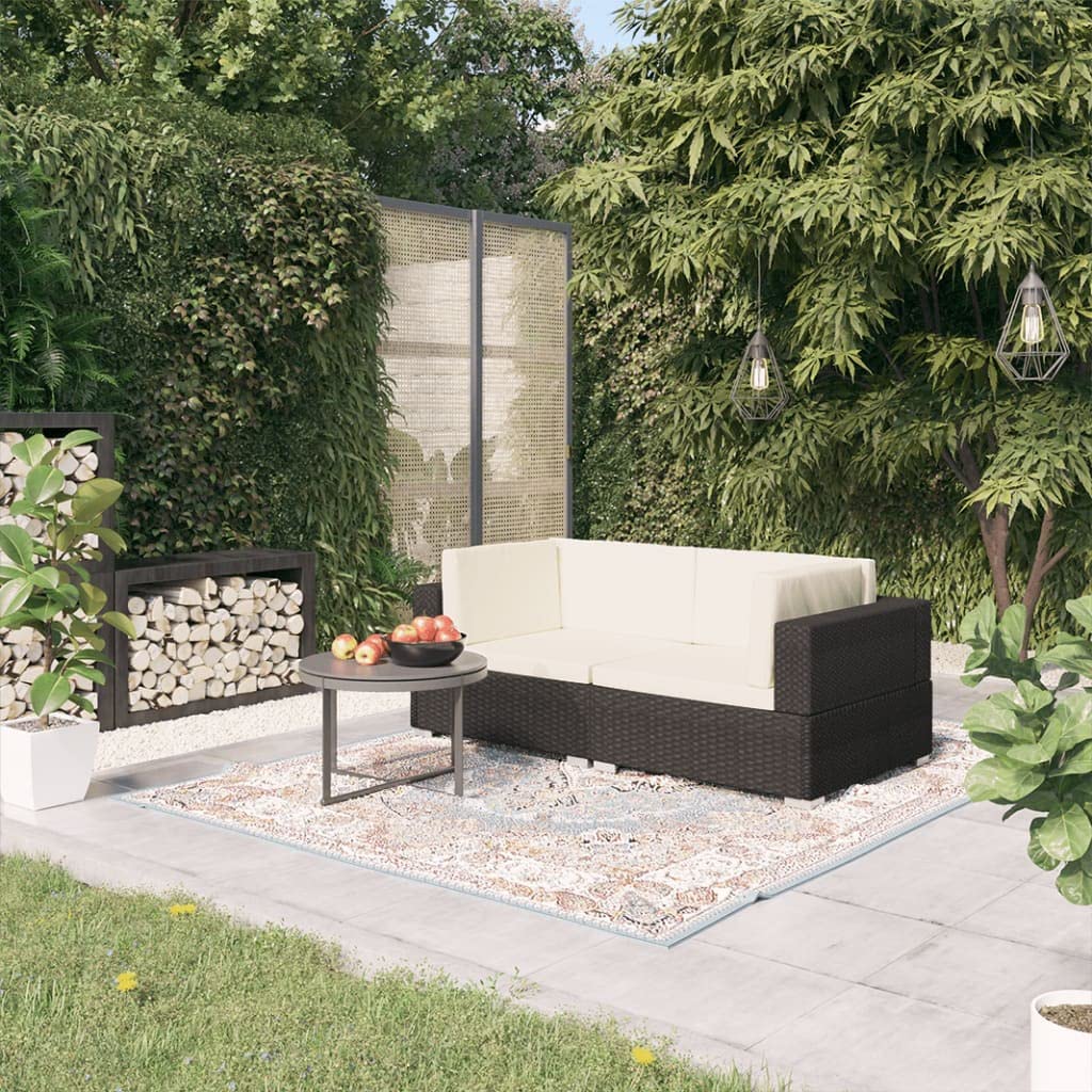 Outdoor Patio Furniture Set - 2-Piece Black Poly Rattan Sectional Sofa with Cushions for Garden, Deck & Backyard Relaxation | Weather-Resistant Outdoor Dining & Conversation Set