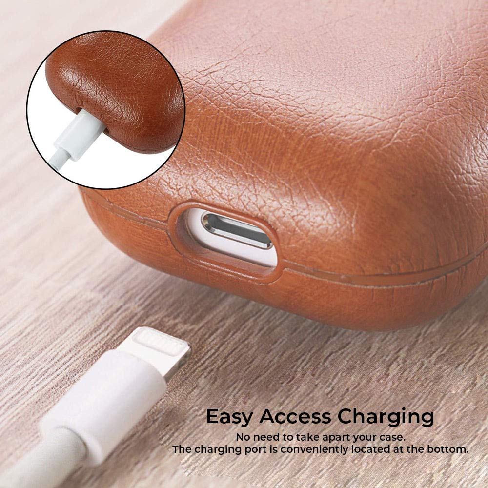 Premium Vegan Leather AirPods Case Cover with Keychain Clip - Protective Hard Shell for Apple AirPods 1 & 2 Charging Case (Red) | Perfect for Travel, Gym & Everyday Protection