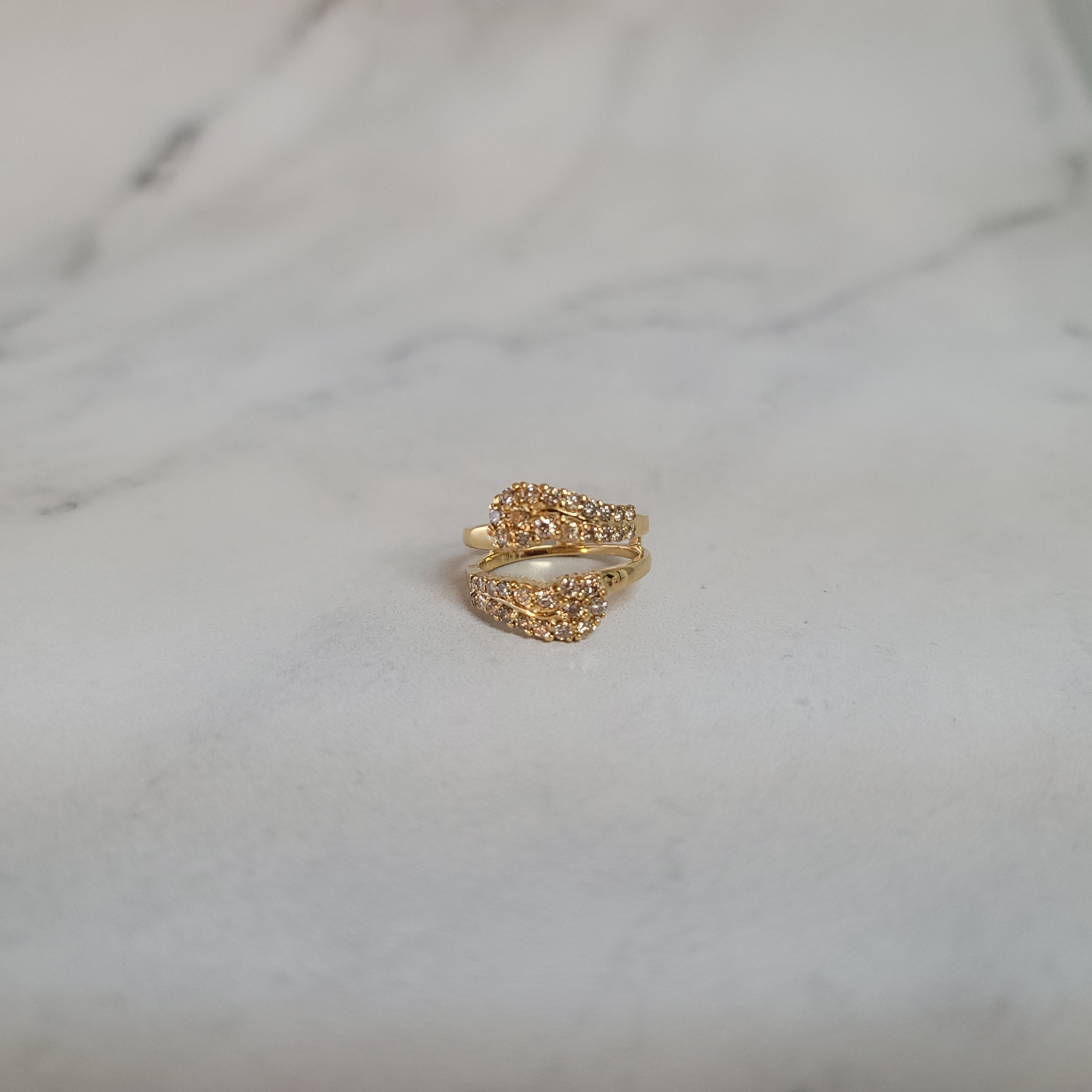 Exquisite Diamond Cluster Bypass Ring Guard - Elegant 14K Gold Wedding Band for Women, Perfect for Engagement, Anniversary & Special Occasions