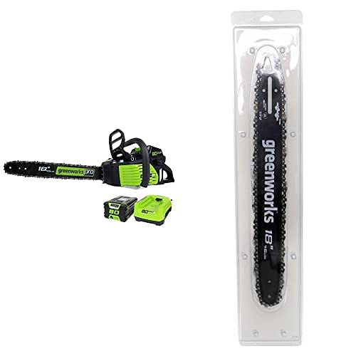 Greenworks Pro 80V 18-Inch Cordless Chainsaw with Bar and Chain Combo Kit - Includes 2Ah Li-Ion Battery & Charger (Model GCS80420) - Green/Black - Perfect for Tree Trimming, Firewood Cutting, and Yard Maintenance