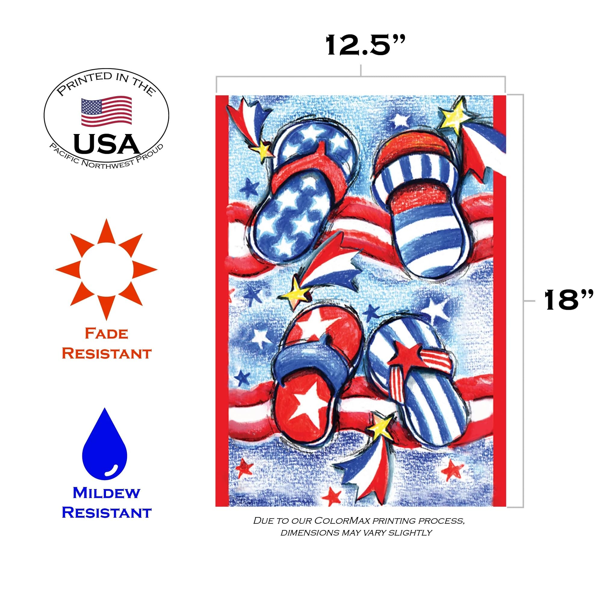 Toland Home Garden 112608 USA Patriotic Double-Sided Summer Flip Flops Garden Flag - 12x18 Inch Outdoor Yard Decoration for House, Porch & Patriotic Holidays