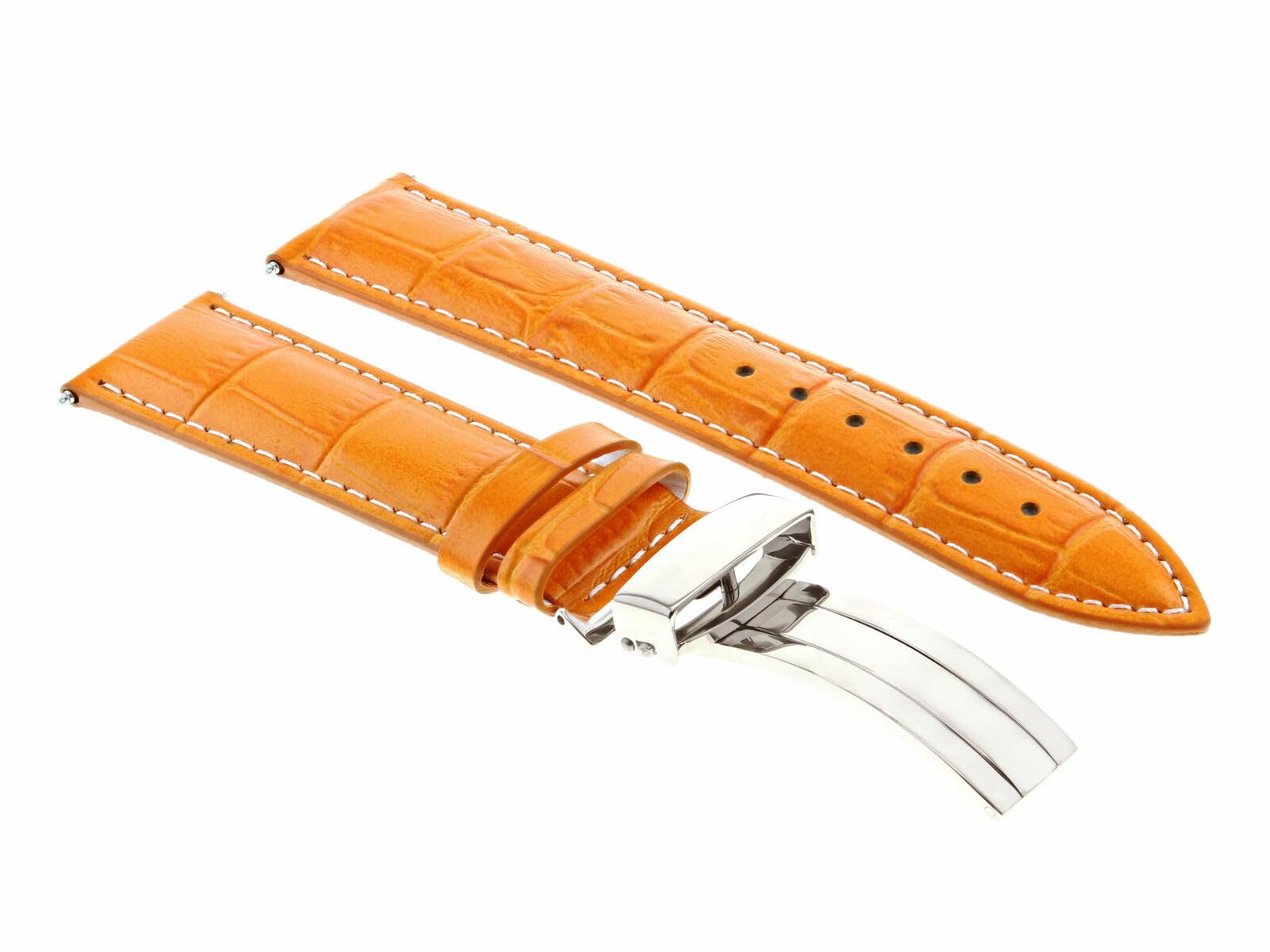 18mm Genuine Leather Watch Band Strap for Invicta Diver Watches - Orange with White Stitching & Deployment Clasp | Durable Replacement Strap for Men's Sports, Casual & Dress Watches