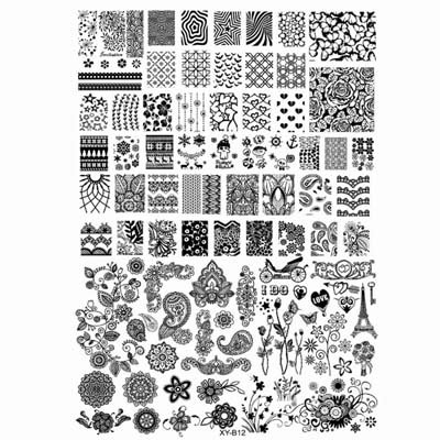 XYB12 Transparent Acrylic Nail Stamping Plates - Mixed Lace & Flower Designs, French Manicure Templates for Nail Art Polish Transfer | Perfect for DIY Nail Art, Salon Professionals & Home Manicures