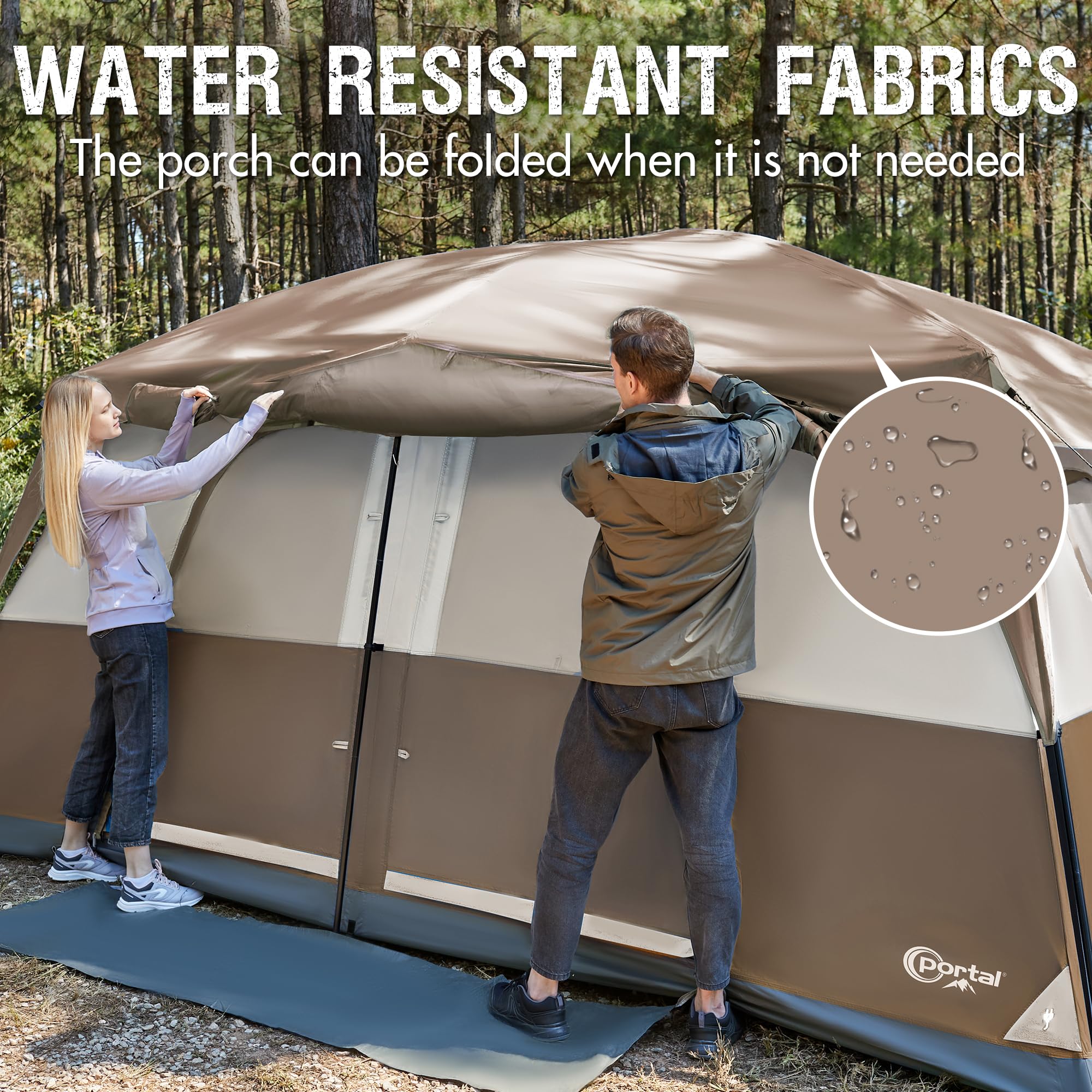 PORTAL 6 | 8 | 10 Person Family Camping Tent with Porch - Spacious Waterproof Tent with High Ceiling & Excellent Ventilation for Outdoor Adventures, Backyard Camping & Family Gatherings