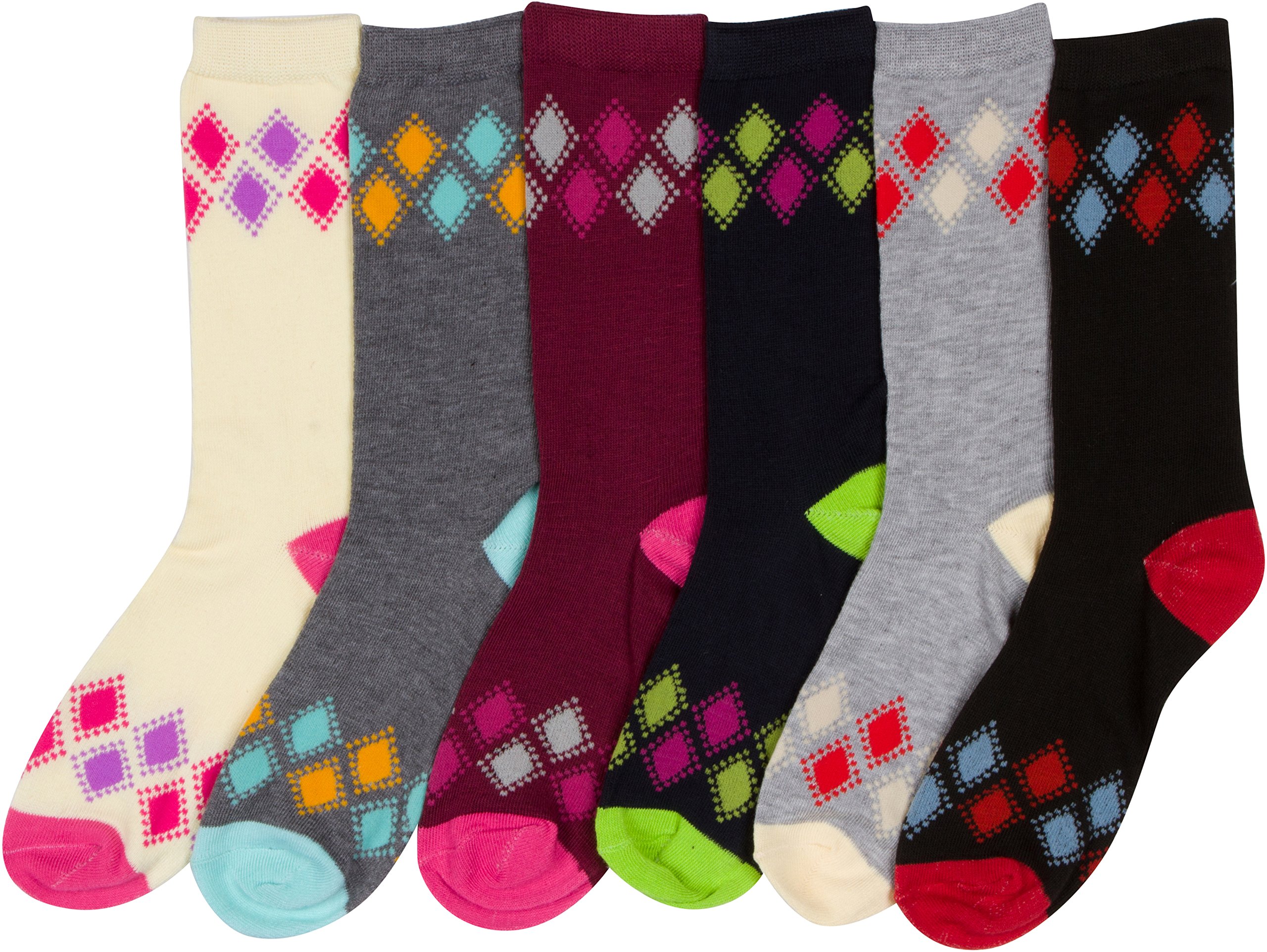 Sakkas Women's 6-Pack Soft Stretchy Crew Socks - Poly Blend, Assorted Patterns - Perfect for Casual Wear, Workout & Everyday Comfort