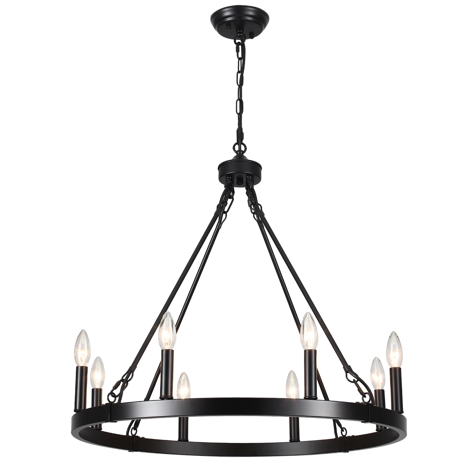 Black Wagon Wheel Chandelier - 8-Light Industrial Pendant Lighting Fixture for Dining Room, Living Room, Foyer & Entryway | Rustic Farmhouse Decor for Home & Restaurant