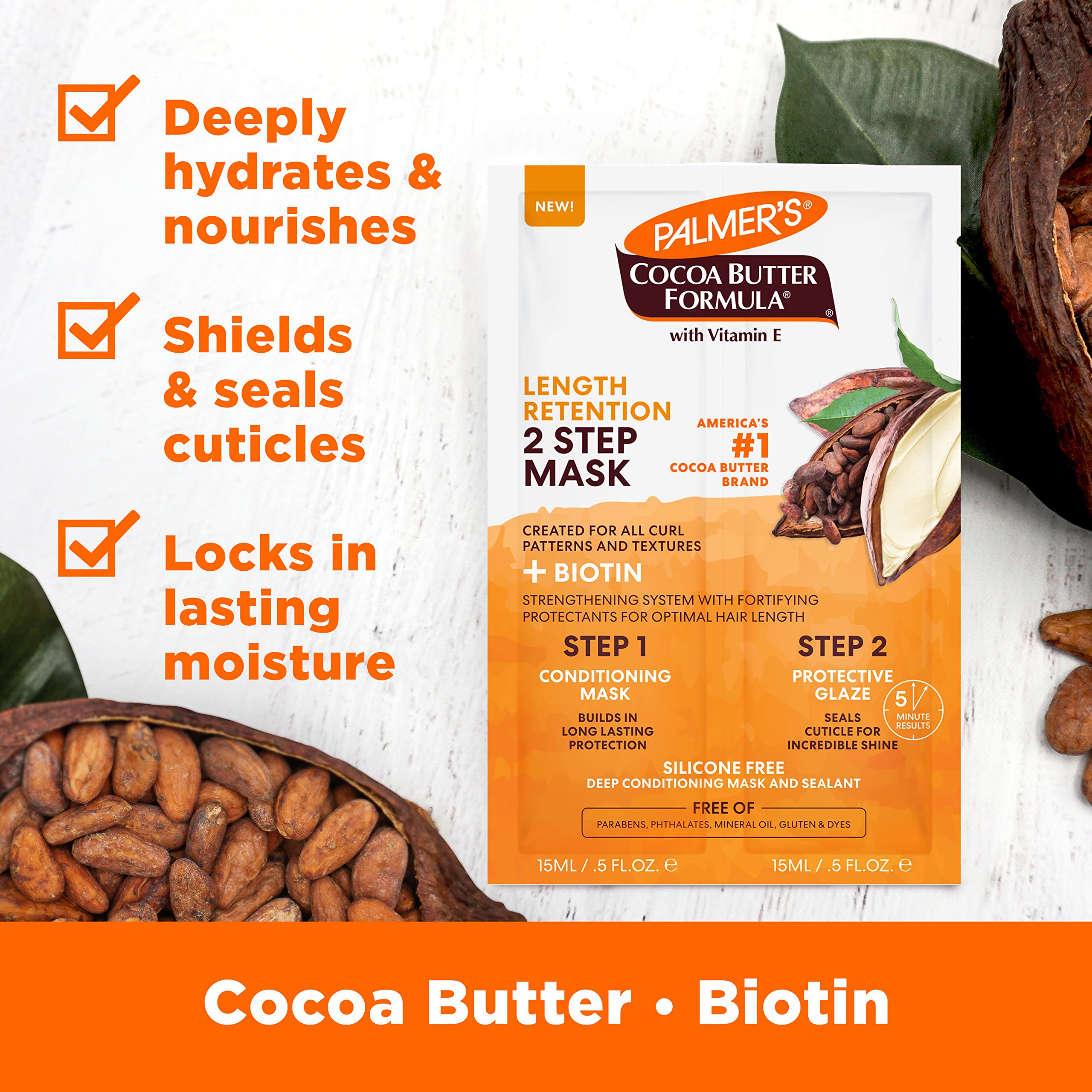Palmer's Cocoa Butter & Biotin Hair Mask for Length Retention - 2-Step Deep Conditioning Treatment (1 oz) - Perfect for Dry, Damaged Hair & Split Ends Repair at Home