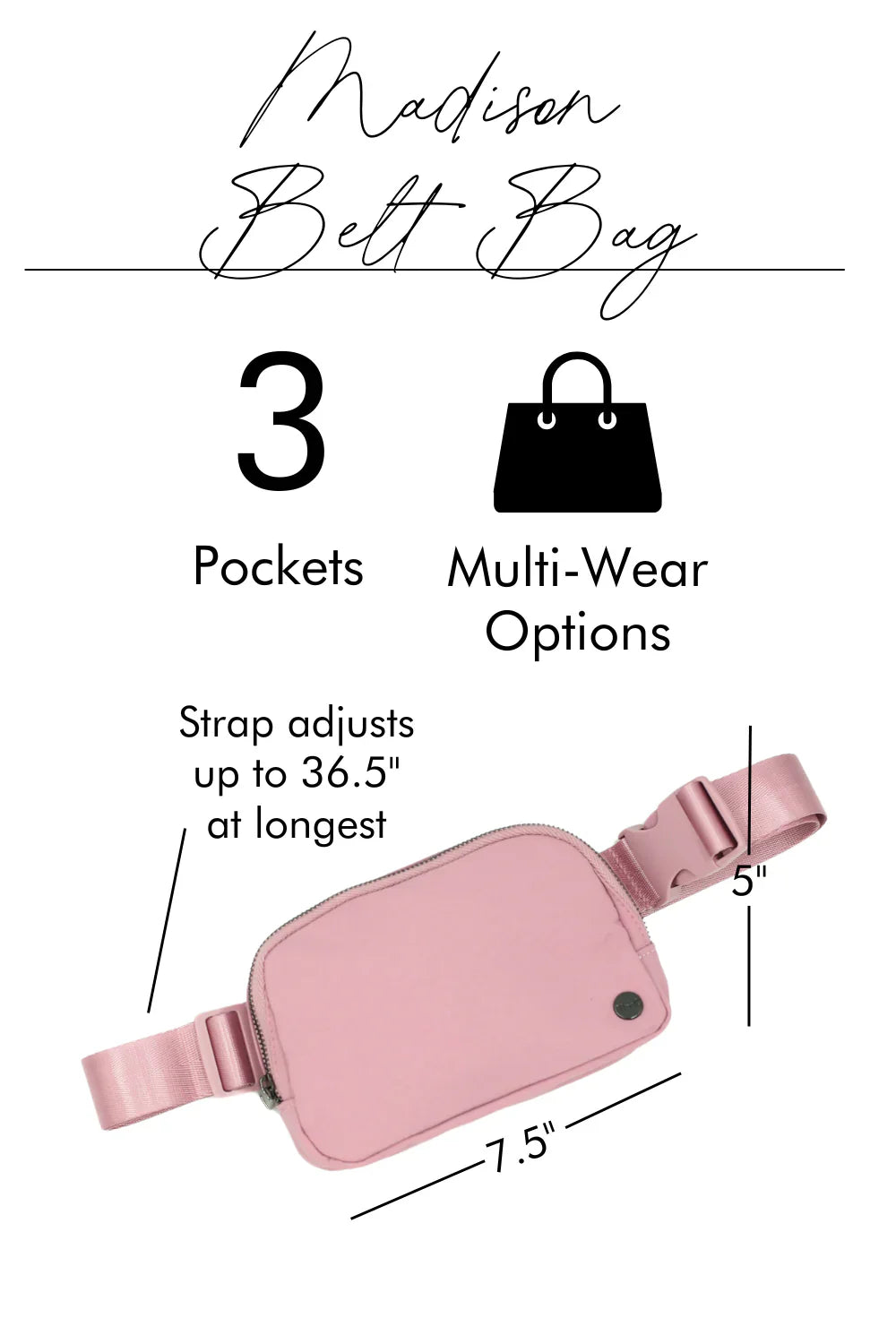Madison Belt Bag - Stylish & Comfortable Waist Pack for Women & Men - Perfect for Travel, Hiking, Running & Everyday Use