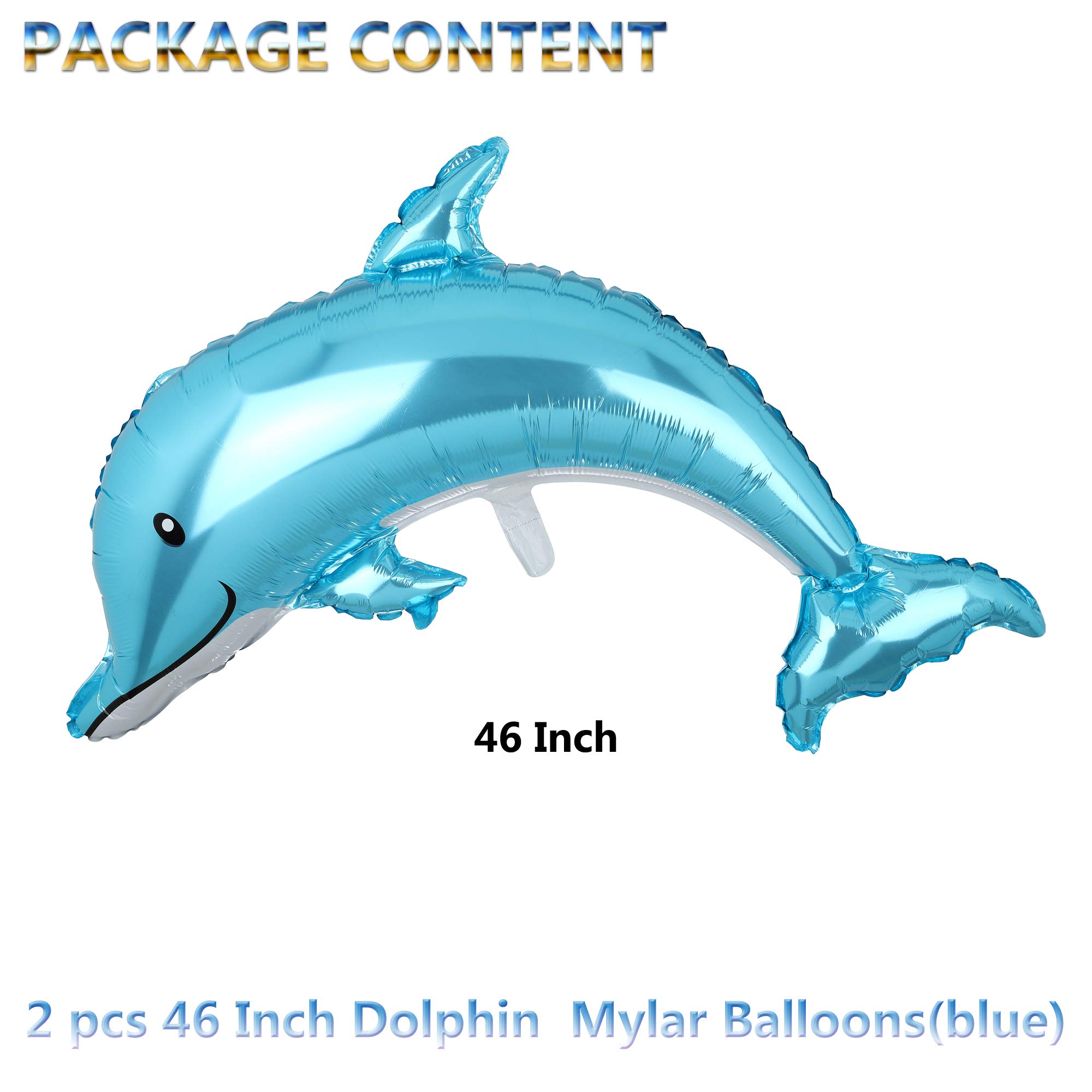 2 Pcs Dolphin Shaped Giant Foil Mylar Balloons for Birthday Party Decorations, Baby Shower, Pool Party & Kids Gifts - Fun Underwater Theme Party Supplies