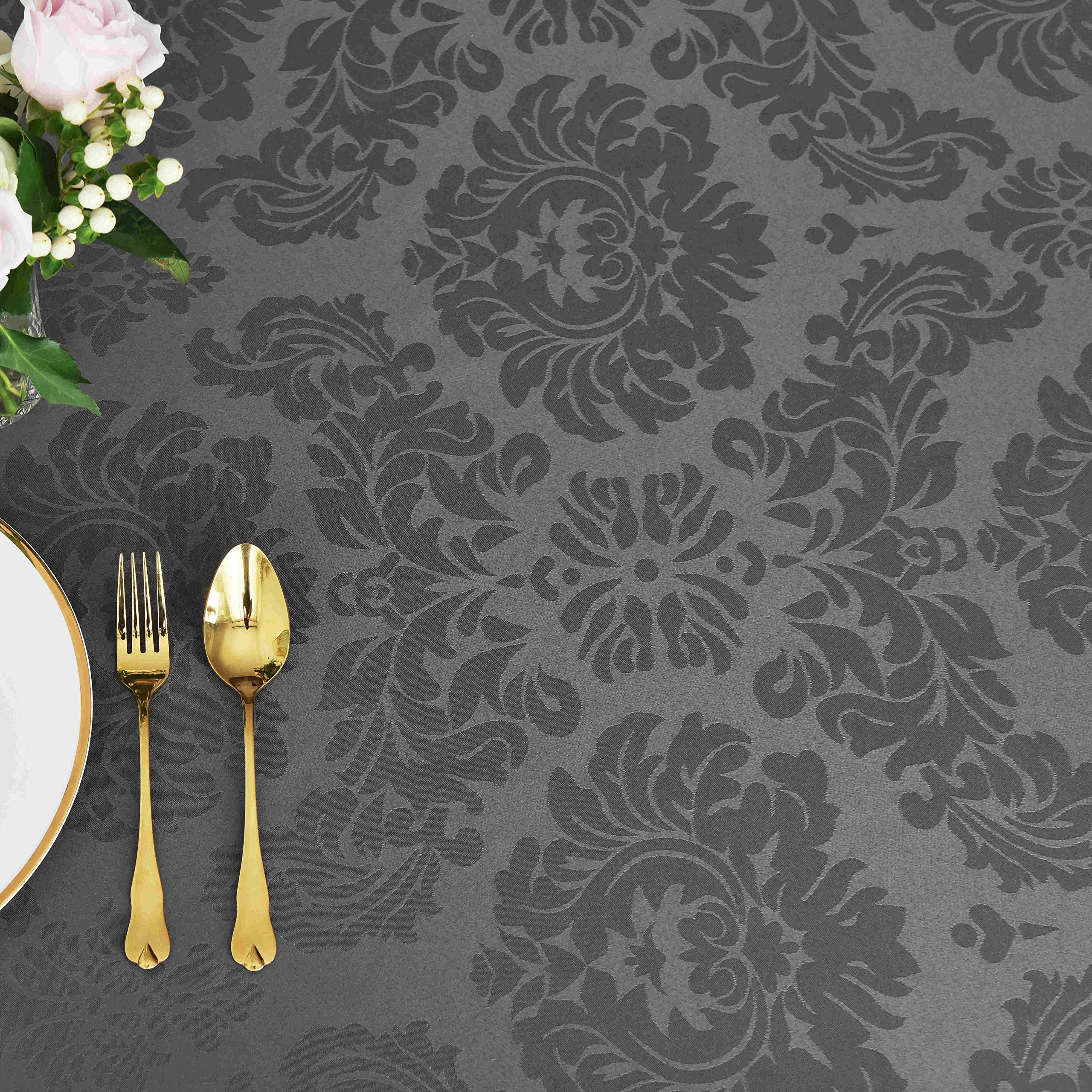 Premium Jacquard Tablecloth - Spillproof & Wrinkle Resistant Heavyweight Damask Pattern Table Cover for Kitchen, Dining, Restaurant - 52x70 Inch Charcoal Gray - Perfect for Indoor Dinner Parties & Outdoor Picnics