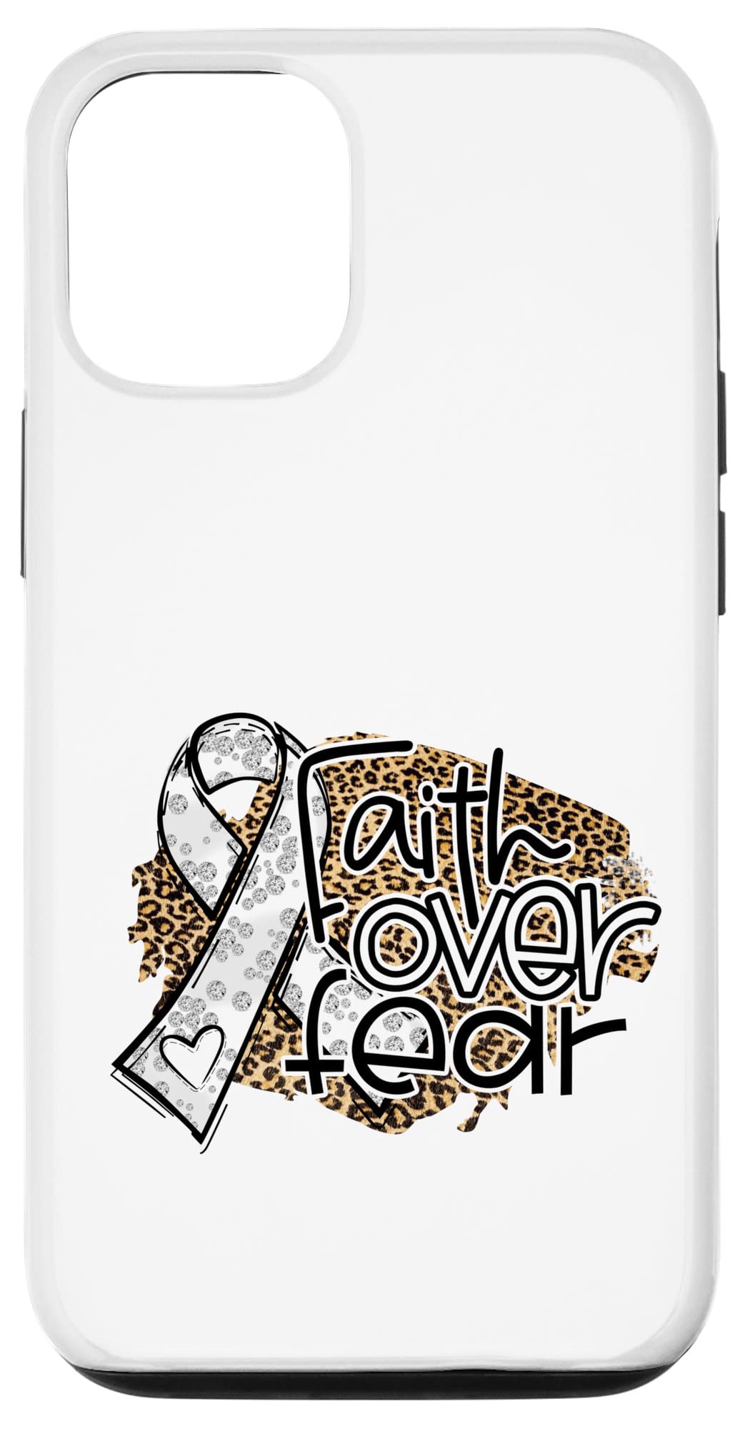 iPhone 12/12 Pro Case - Faith Over Fear Leopard Print with Grey Ribbon for Lung Cancer Awareness | Slim Protective Cover for Daily Use & Special Occasions