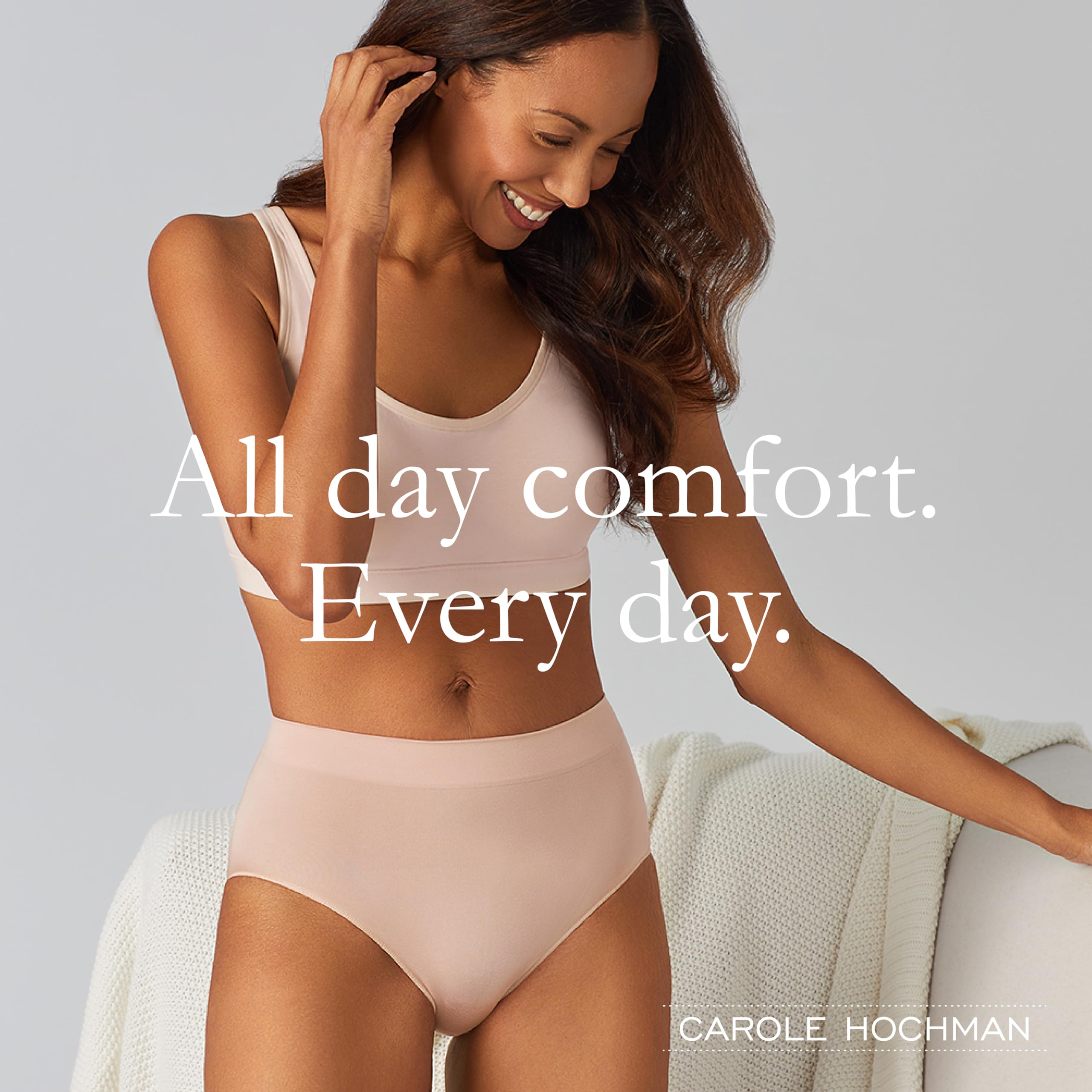 Carole Hochman Women's Silky Soft Seamless Full Coverage Modern Brief Panties 5-Pack - Regular & Plus Size Underwear for Everyday Comfort & Lounge Wear