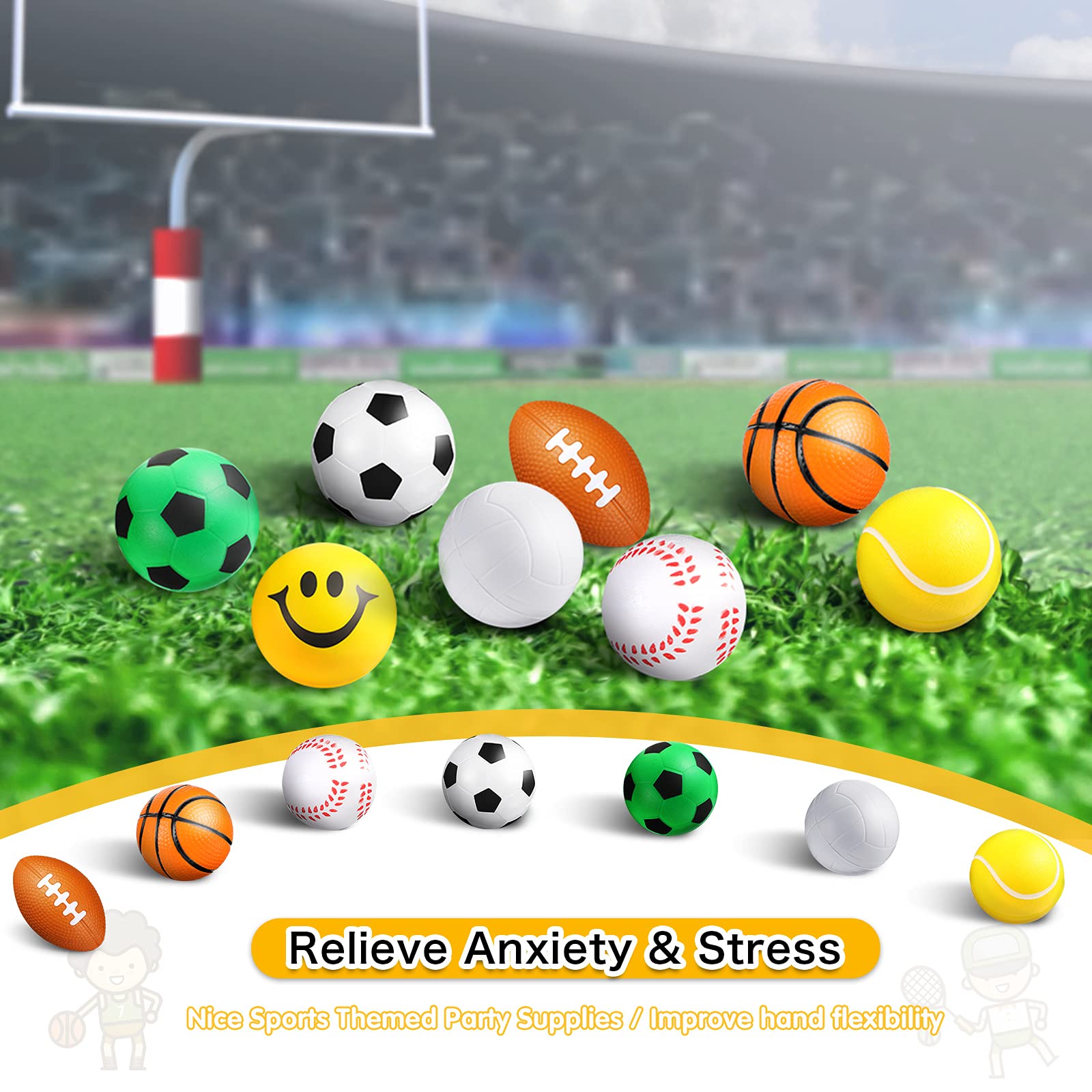 Sumind 40 Pack Mini Foam Sports Balls Set - Stress Relief Toys for Kids, Includes Basketball, Football, Volleyball, Baseball, Soccer & Tennis - Bulk Party Favors, Anxiety Relief Games, Classroom Rewards & Birthday Decorations