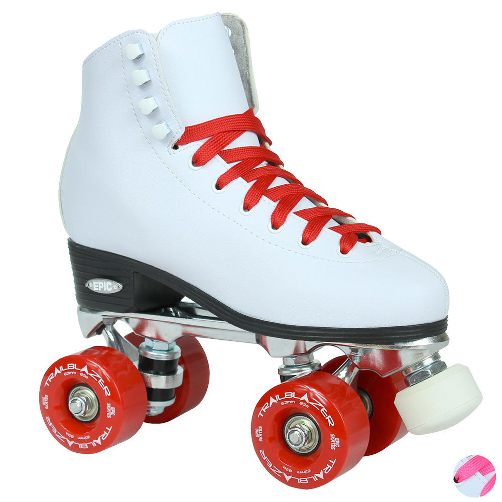 Epic Classic White Quad Roller Skates for Women & Men - Perfect for Outdoor Skating, Rink, Fitness & Retro Style