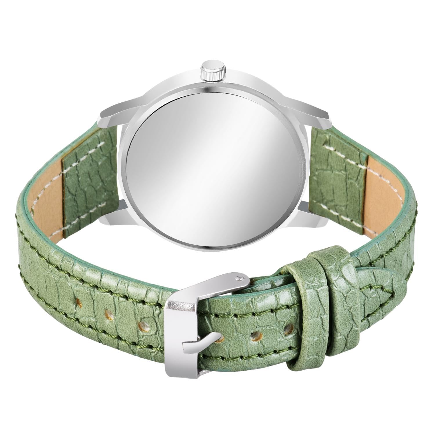 KIARVI GALLERY Designer Sunrise Silver Dial Analog Watch for Women - White Leather Strap | Elegant Fashion Accessory for Office, Party & Everyday Wear