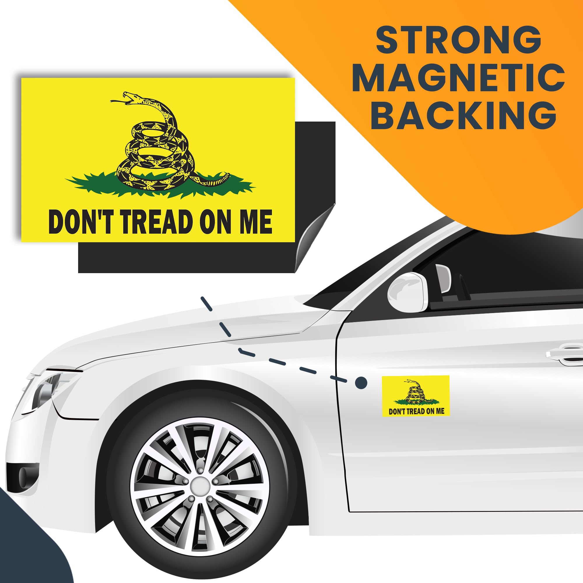 Don't Tread on Me Gadsden Flag Car Magnet - 3x5 Inch Heavy Duty Automotive Decal (2 Pack) - Yellow, Green & Black - Perfect for Cars, Trucks & SUVs - Show Patriotism on Your Vehicle