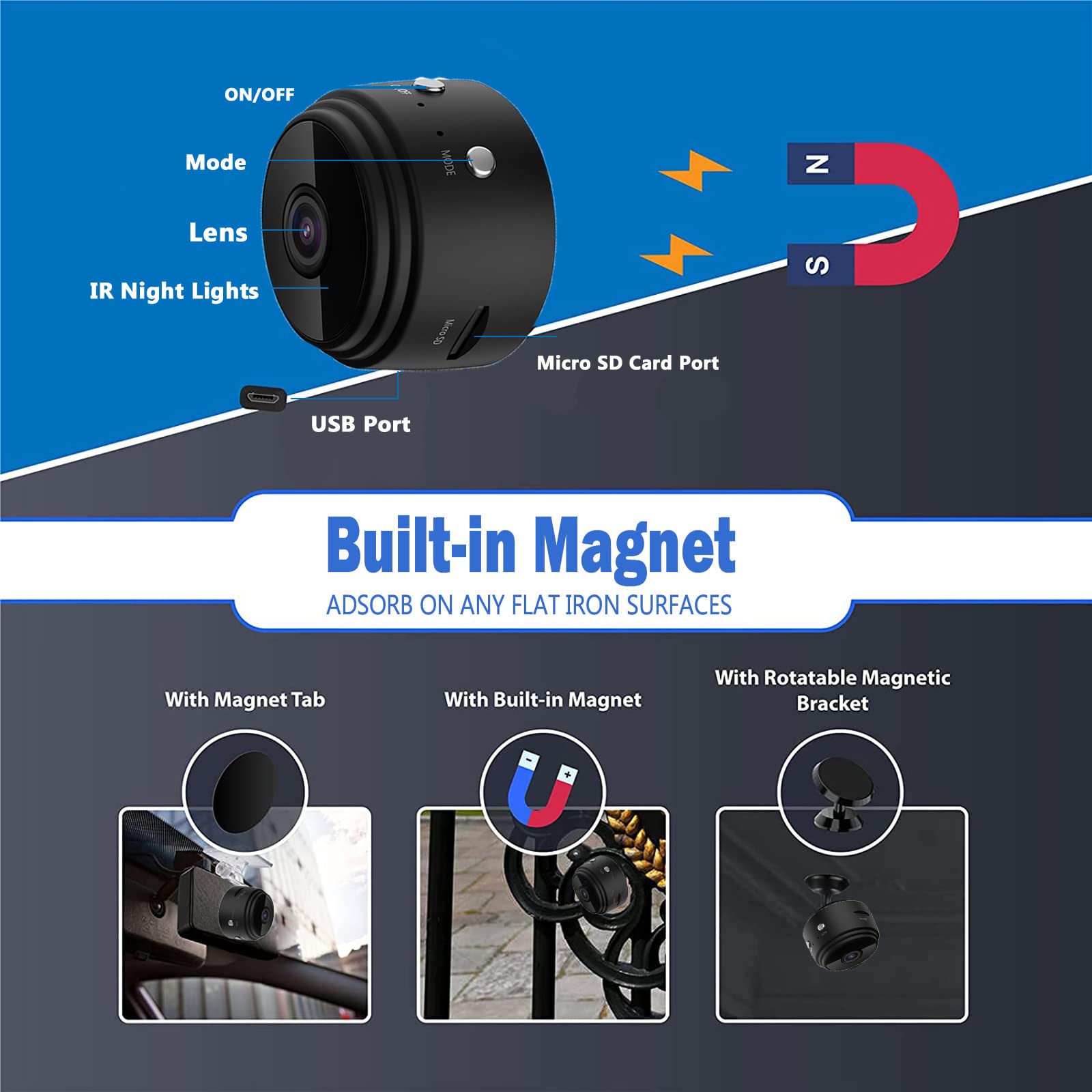 Techking 2-in-1 Wireless Spy Camera & Bluetooth Headset Combo - Mini Hidden Camera with Live Audio/Video Feed, WiFi Mobile App & Magnetic Earpiece for Home Security, Office Monitoring & Hands-Free Calls (1 Year Warranty)