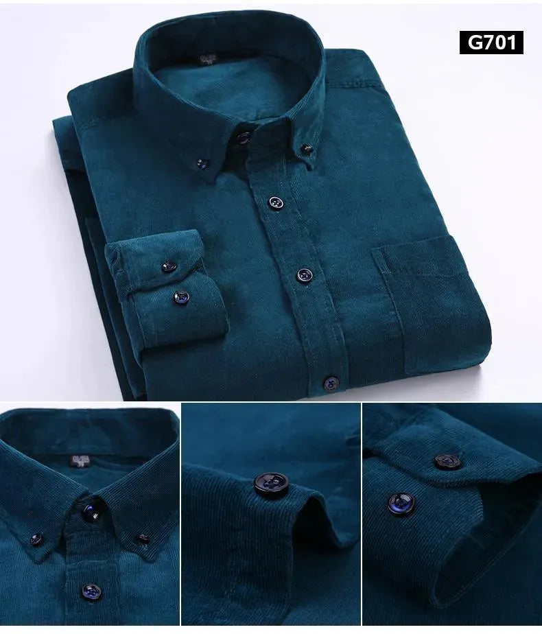 Warm Men's Corduroy Button-Down Shirt for Winter - Soft & Comfortable Casual Wear for Cold Weather Outdoors & Office