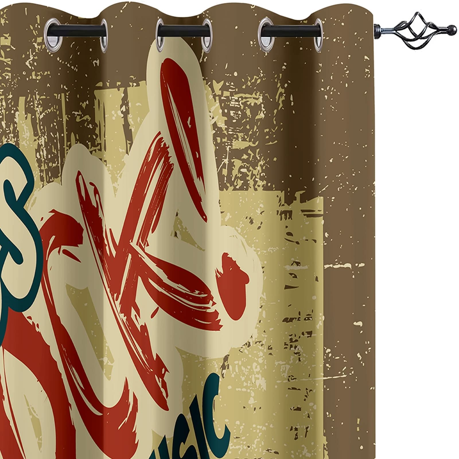 Rock Man Playing Electric Guitar Printed Polyester Curtains 108x63 Inch - Yellow Bedroom Drapes & Sliding Glass Door Curtains for Music Lovers' Home Decor
