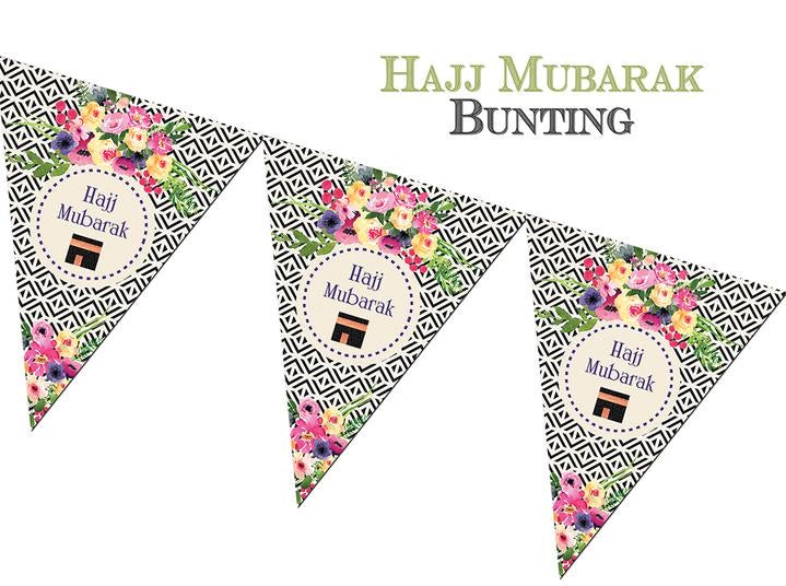 Hajj Mubarak Bunting Flags - Islamic Decorations for Eid Celebration, Home & Mosque Decoration - Perfect for Hajj Season, Eid al-Adha & Muslim Festivals