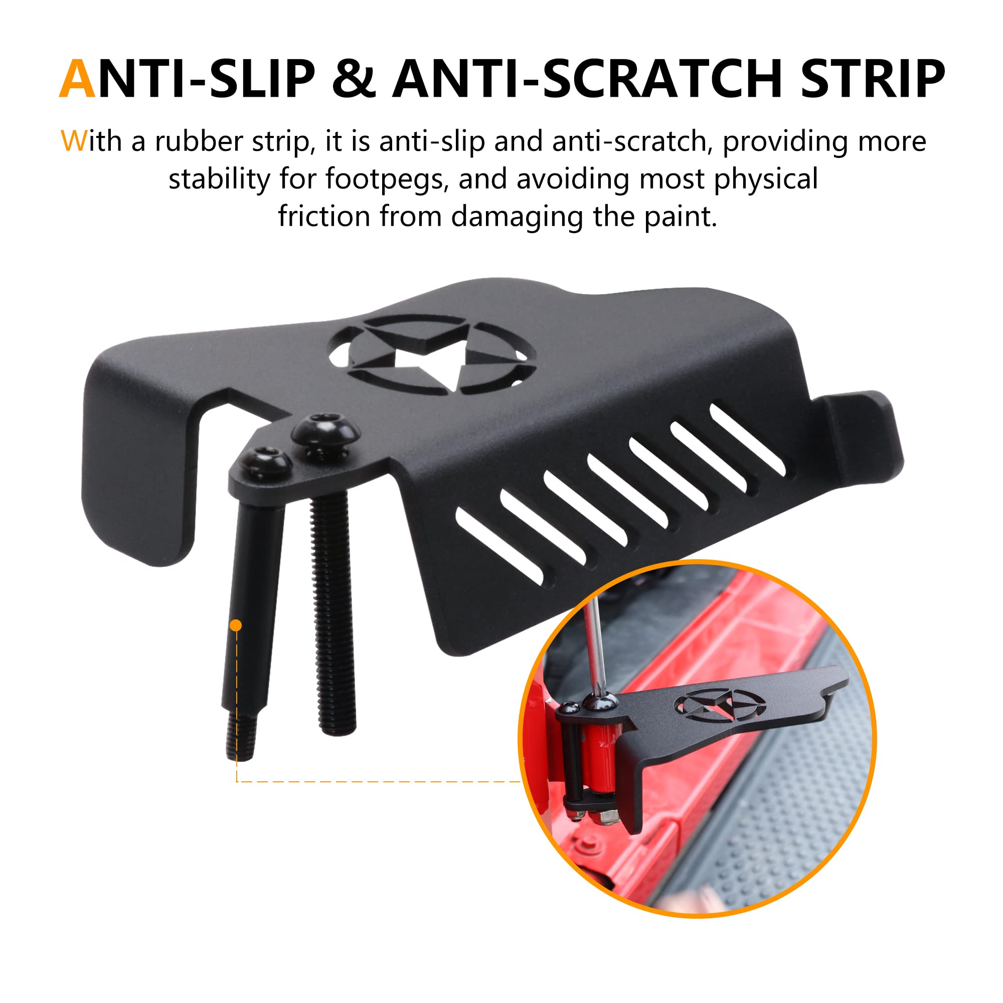 Jeep Wrangler Foot Pegs - Heavy Duty Metal Rest Pedals for 2007-2025 Jeep Wrangler JK JKU JL JLU 4XE & Gladiator JT - 1 Pair Star Design - Perfect for Off-Roading, Camping & Outdoor Adventures