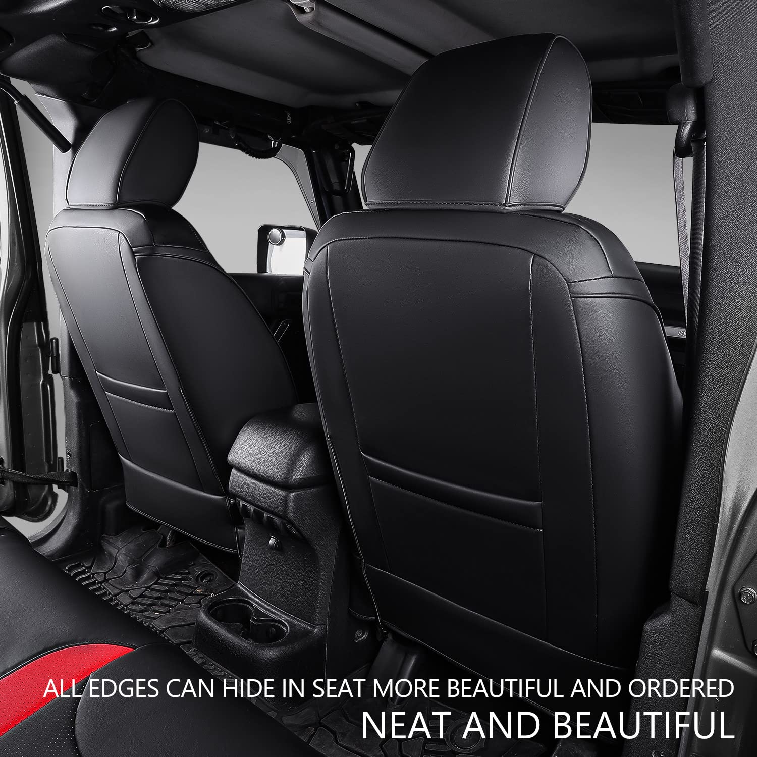 Xipoo PU Leather Car Seat Covers Full Set for 2013-2017 Jeep Wrangler JK 4 Door - Black & Red Replacement Seat Protectors | Durable & Comfortable for Off-Roading, Daily Commuting & Adventure Trips