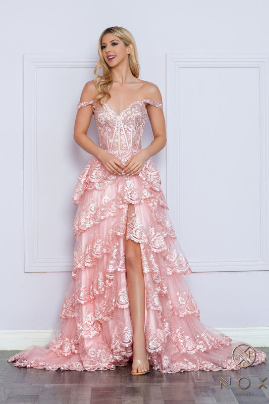 Pricilla Gown - Elegant Tiered Lace & Sequin Ball Gown for Prom, Wedding & Formal Events | Plus Size Evening Dress for Women