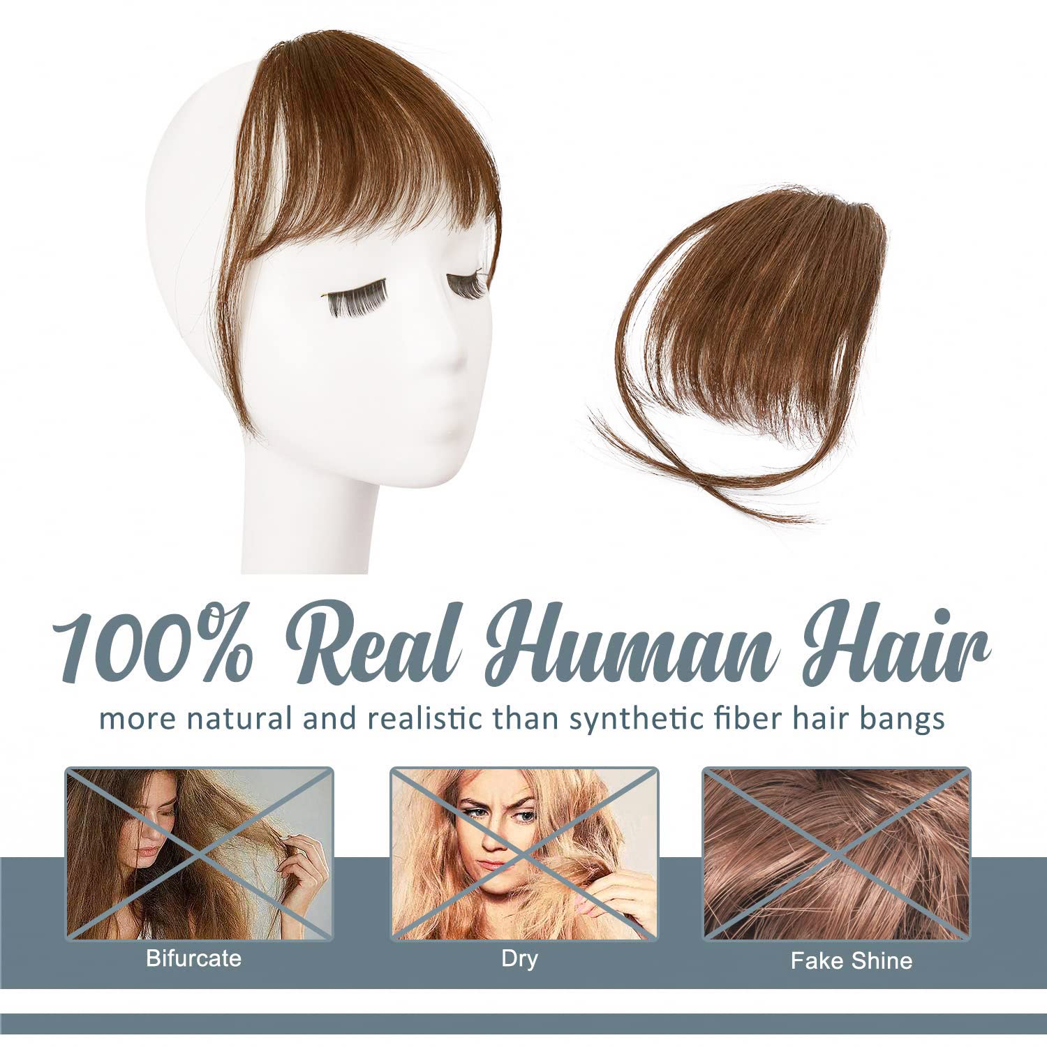 BARSDAR Clip-in Bangs for Women - Real Human Hair Wispy Fringe Extensions, Medium Brown with Temples | Perfect for Daily Wear, Cosplay & Hairstyle Transformations