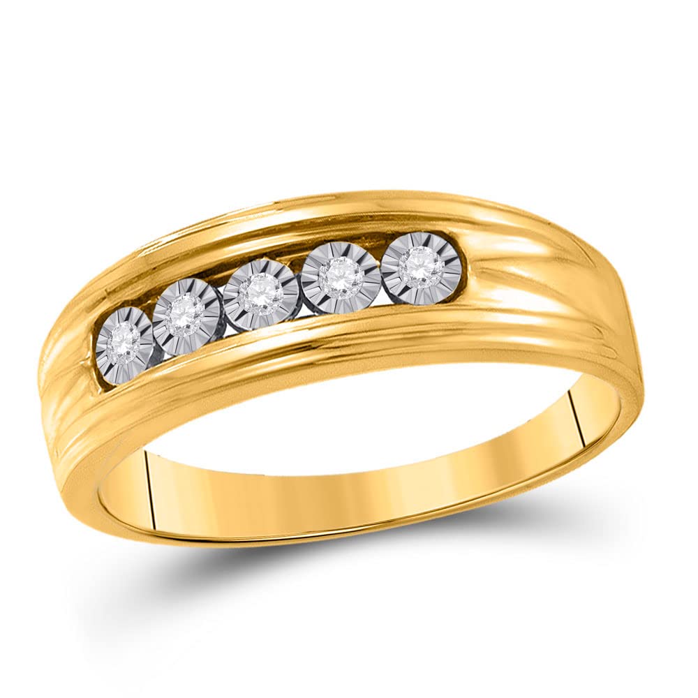 10K Yellow Gold Men's Round Illusion-Set Diamond Wedding Band Ring - 1/10 CTTW - Perfect for Engagement, Anniversary & Special Occasion Gifts