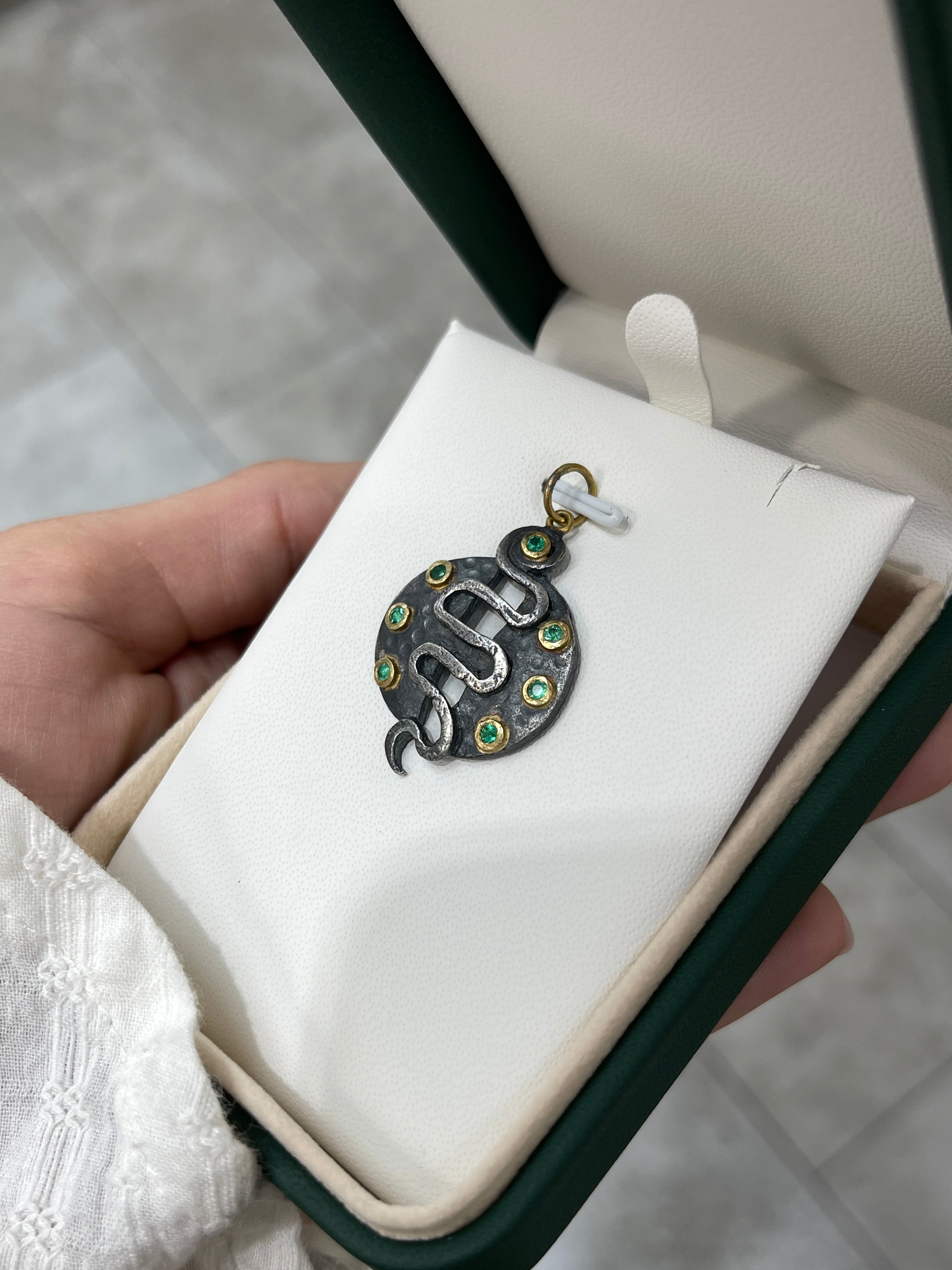 0.35tcw 24K Gold & Sterling Silver Emerald Snake Medallion Pendant - Elegant Jewelry for Women, Gift for Her, Perfect for Parties, Weddings & Special Occasions