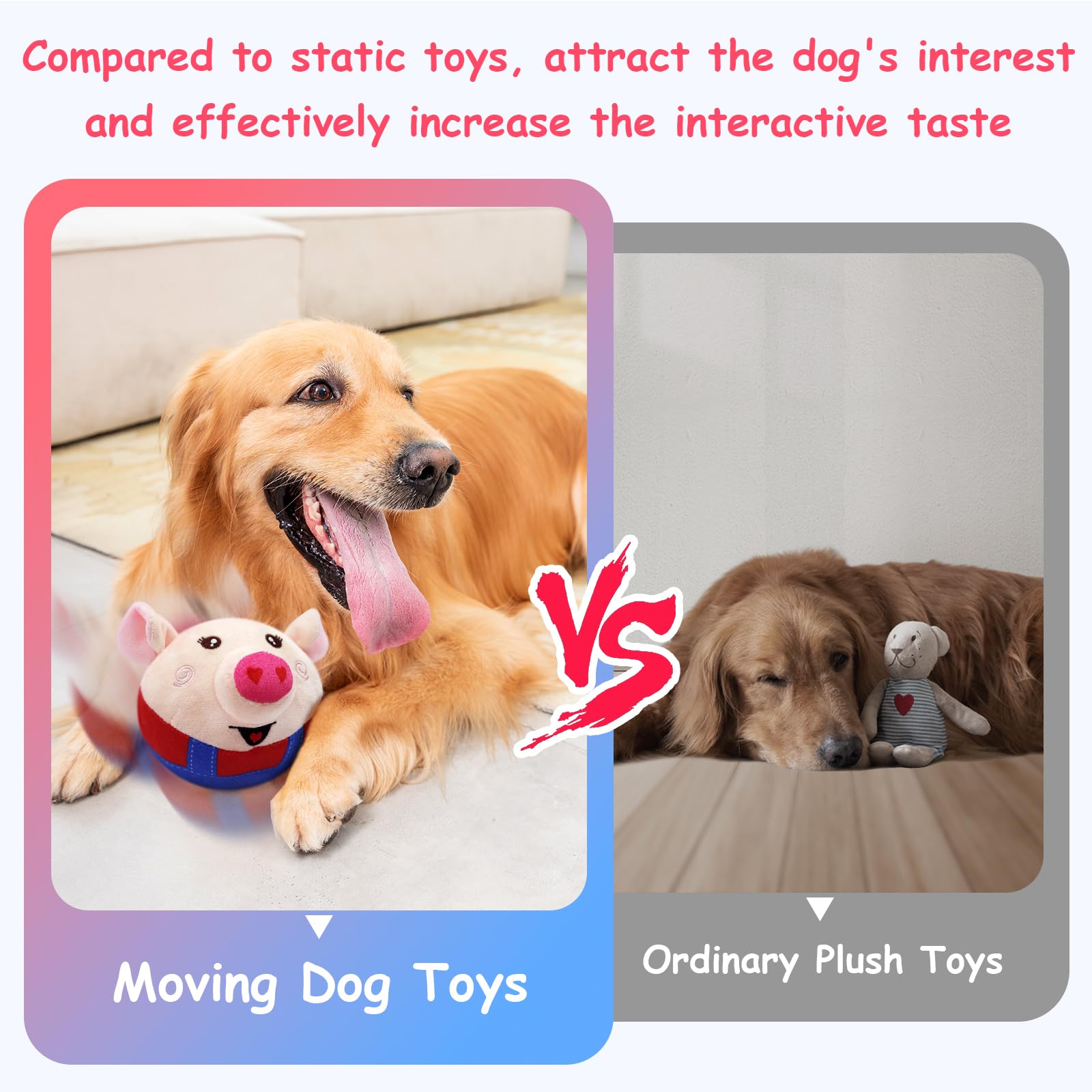 Interactive Squeaky Dog Toys with Automatic Rolling, Jumping & Wiggling - Washable Chew Plush Toys for Small, Medium & Large Dogs - Keep Pets Entertained Indoors & Outdoors - Perfect for Boredom Relief, Training & Playtime