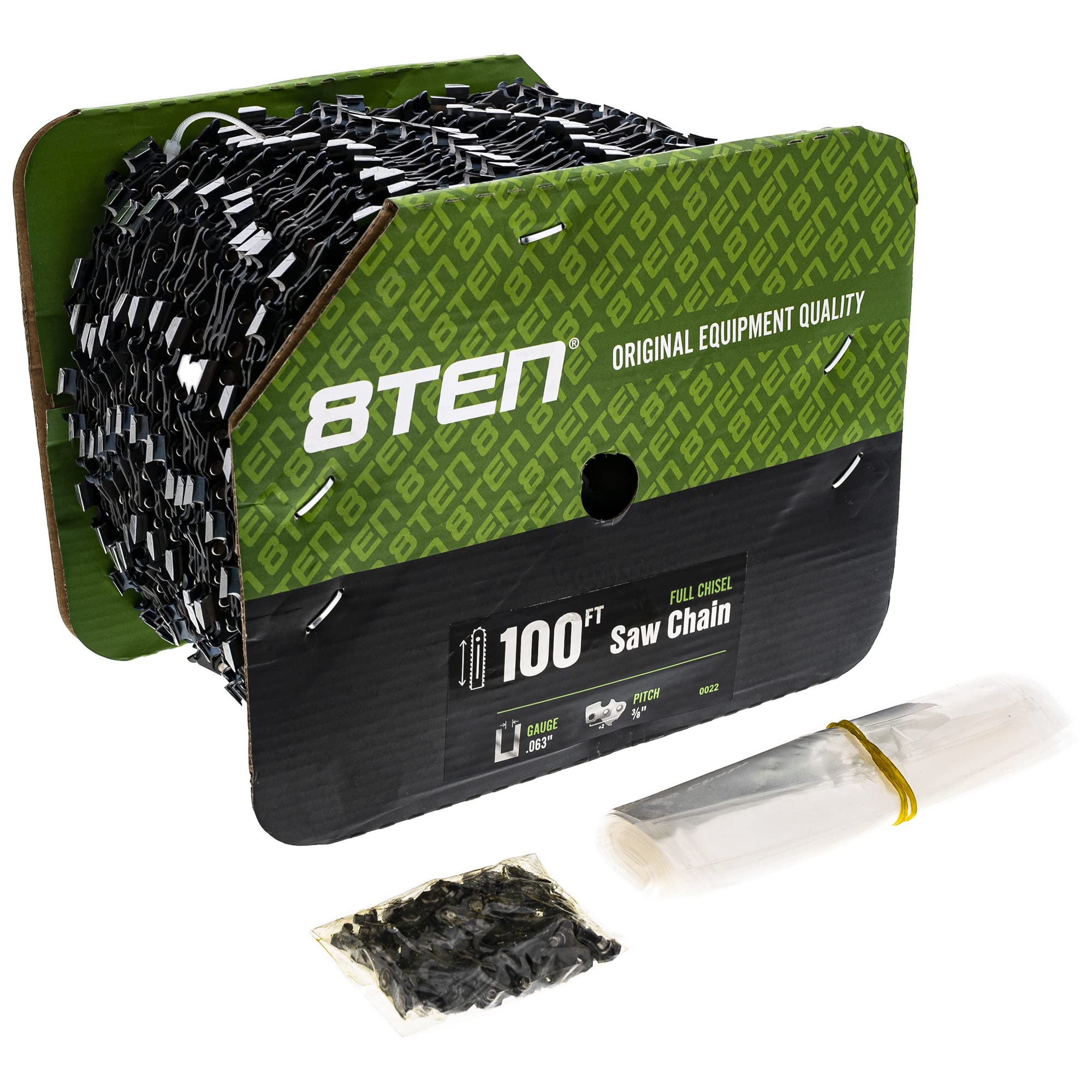 8TEN Bulk Chainsaw Chain Reel - 100 Foot Full Chisel Chain, 3/8