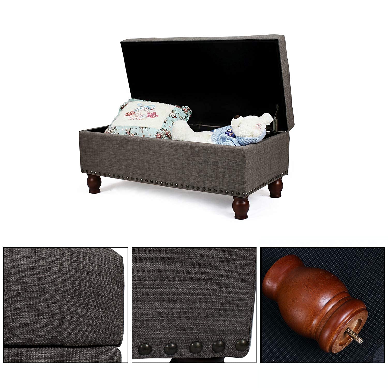 Storage Ottoman Bench with Wooden Legs - Upholstered Rectangle Storage Seat for Bedroom & Living Room | End of Bed Storage Bench, Multi-Functional Furniture for Home Organization & Extra Seating
